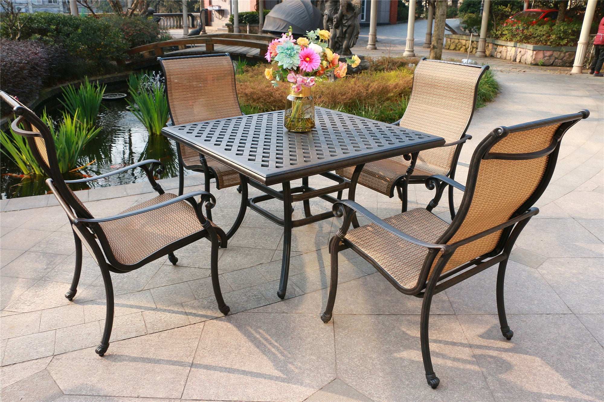 Square 4 Person 43.19" Long Aluminum Dining Set - Best Buy Furniture