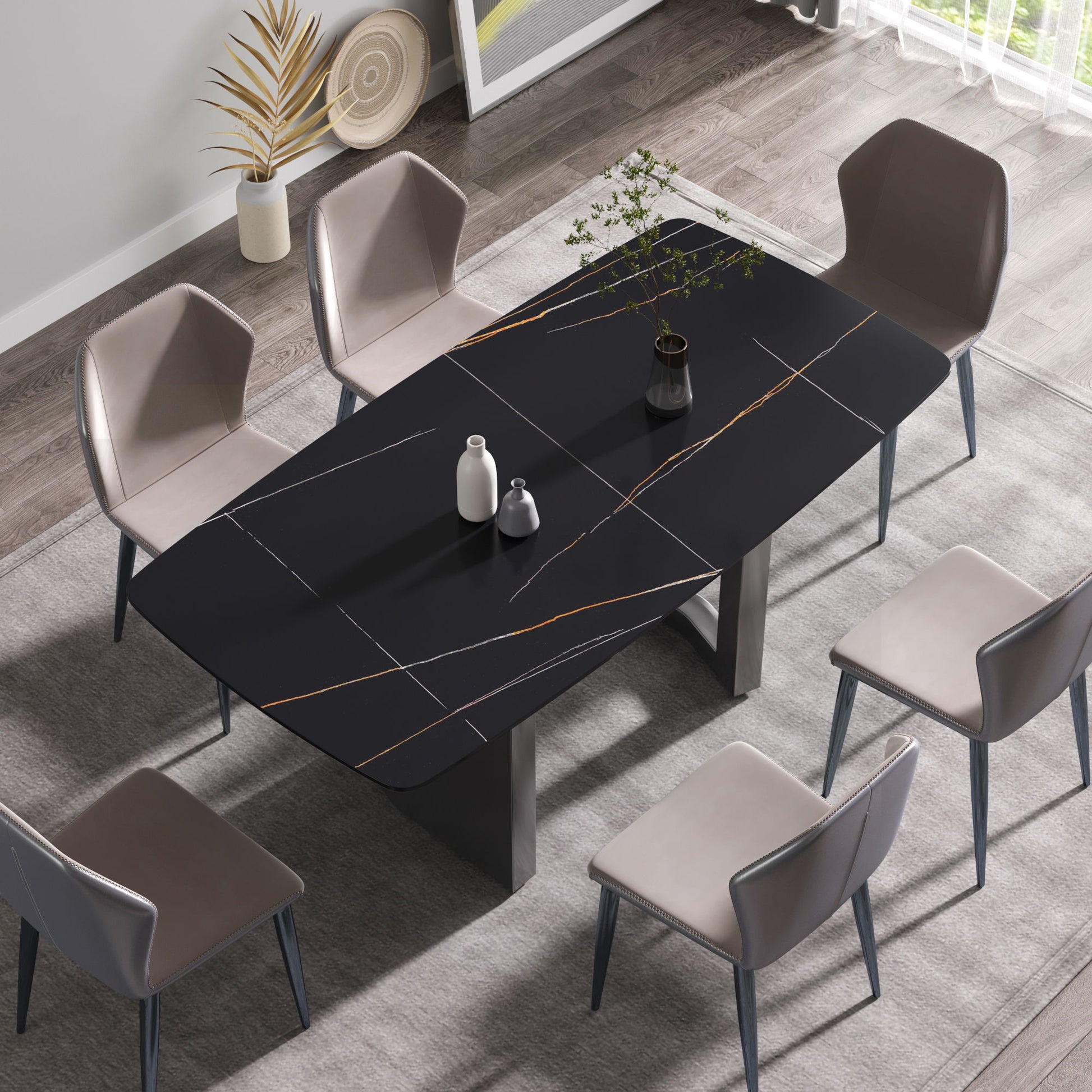 Modern Artificial Stone Dining Table, Can Accommodate 6-8 People - Black - Best Buy Furniture