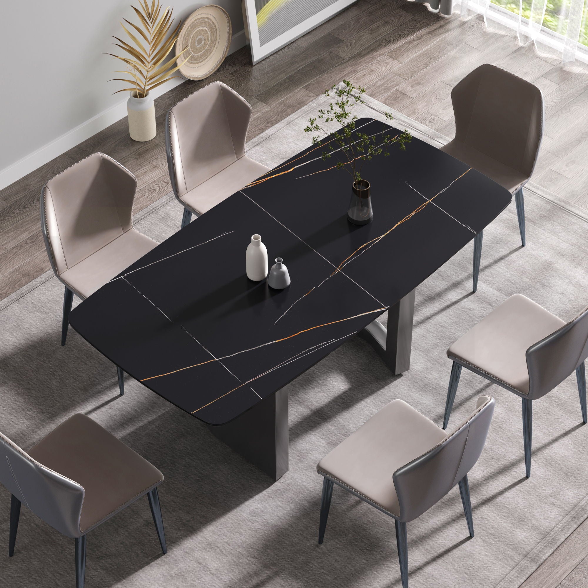Modern Artificial Stone Dining Table, Can Accommodate 6-8 People - Black - Best Buy Furniture