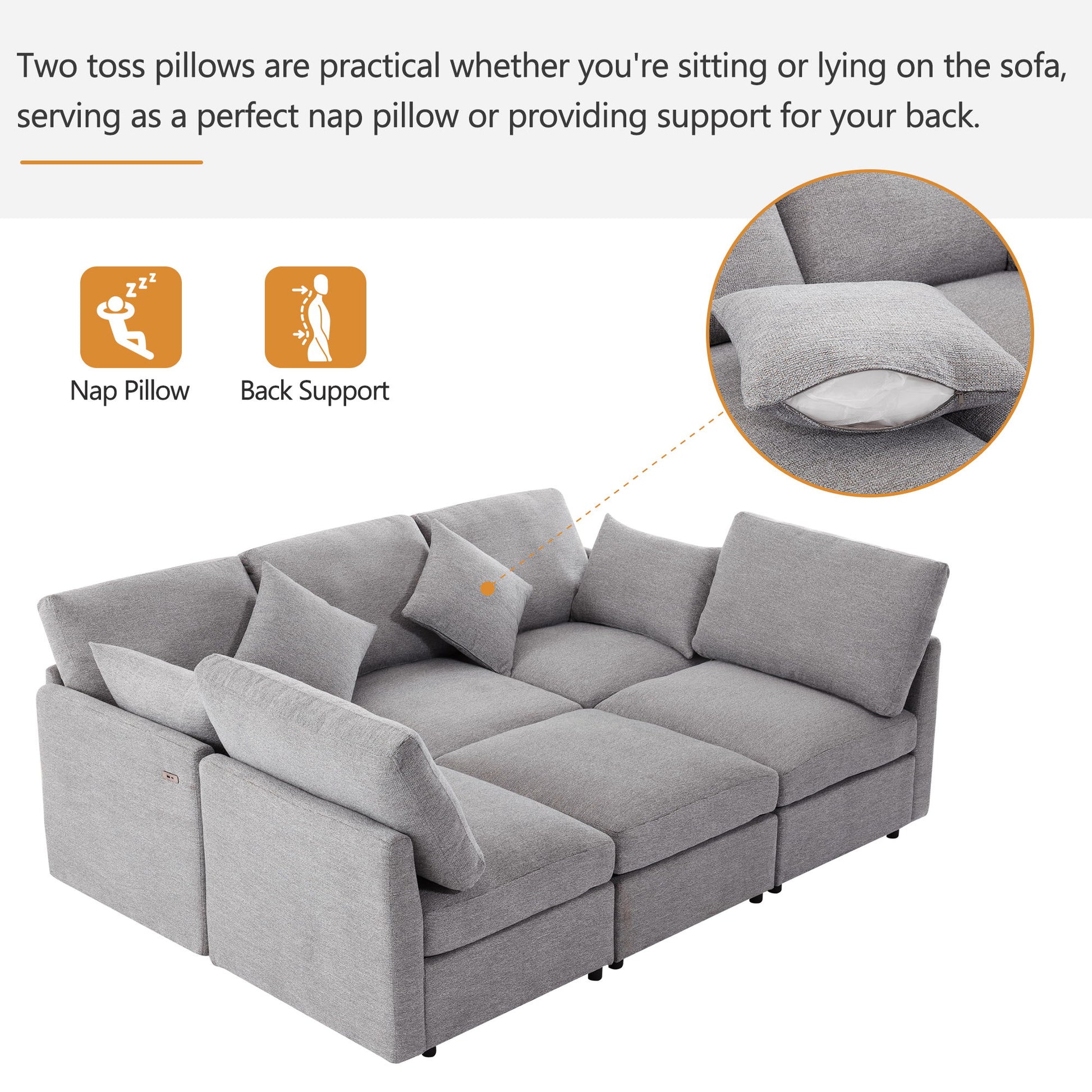 Sectional Sofa Modular Sofa U - Shaped Sofa Couch Sofa Bed L - Shaped Sofa With A Movable Ottoman And Two USB Ports For Living Room - Best Buy Furniture