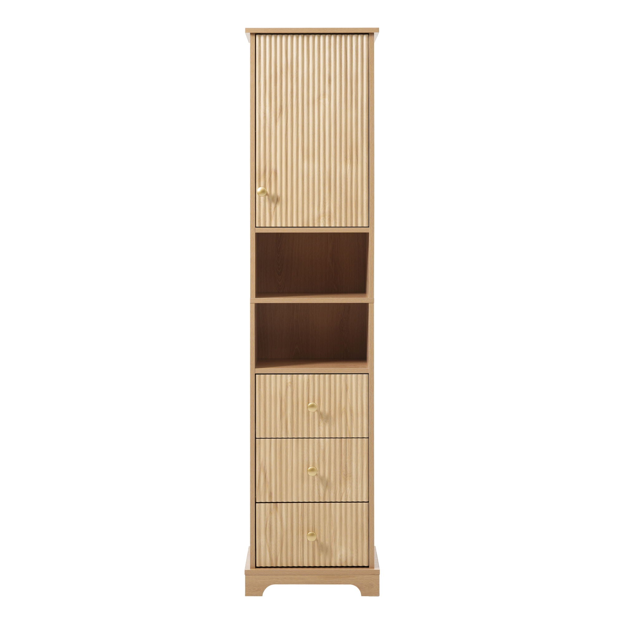 Tall Bathroom Cabinet With 1 Door, 3 Drawers, Open Storage - Wood - Best Buy Furniture