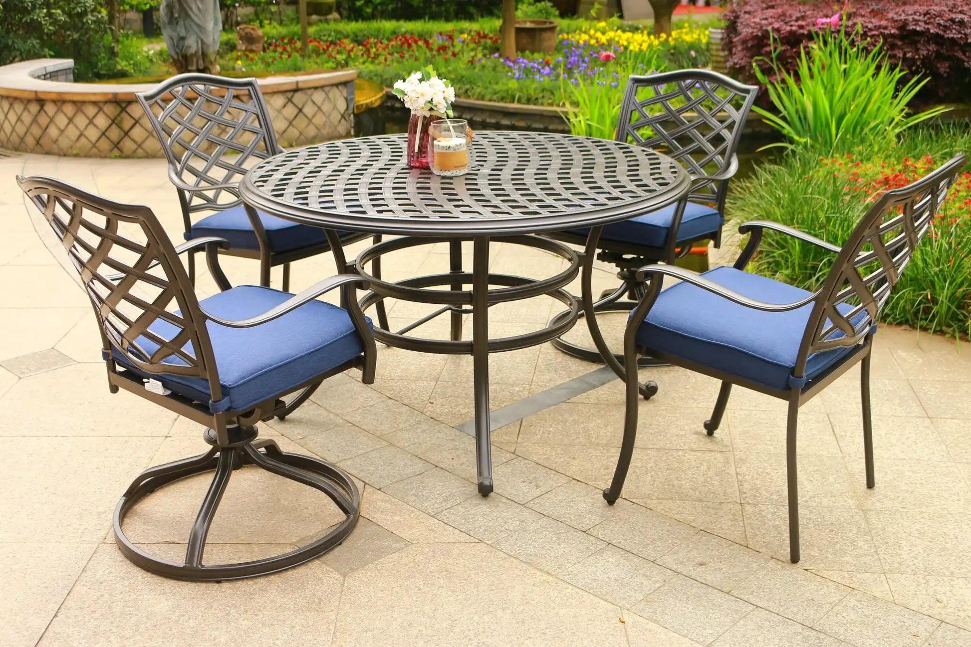Round 49" Long Aluminum Dining Set With Cushions - Best Buy Furniture