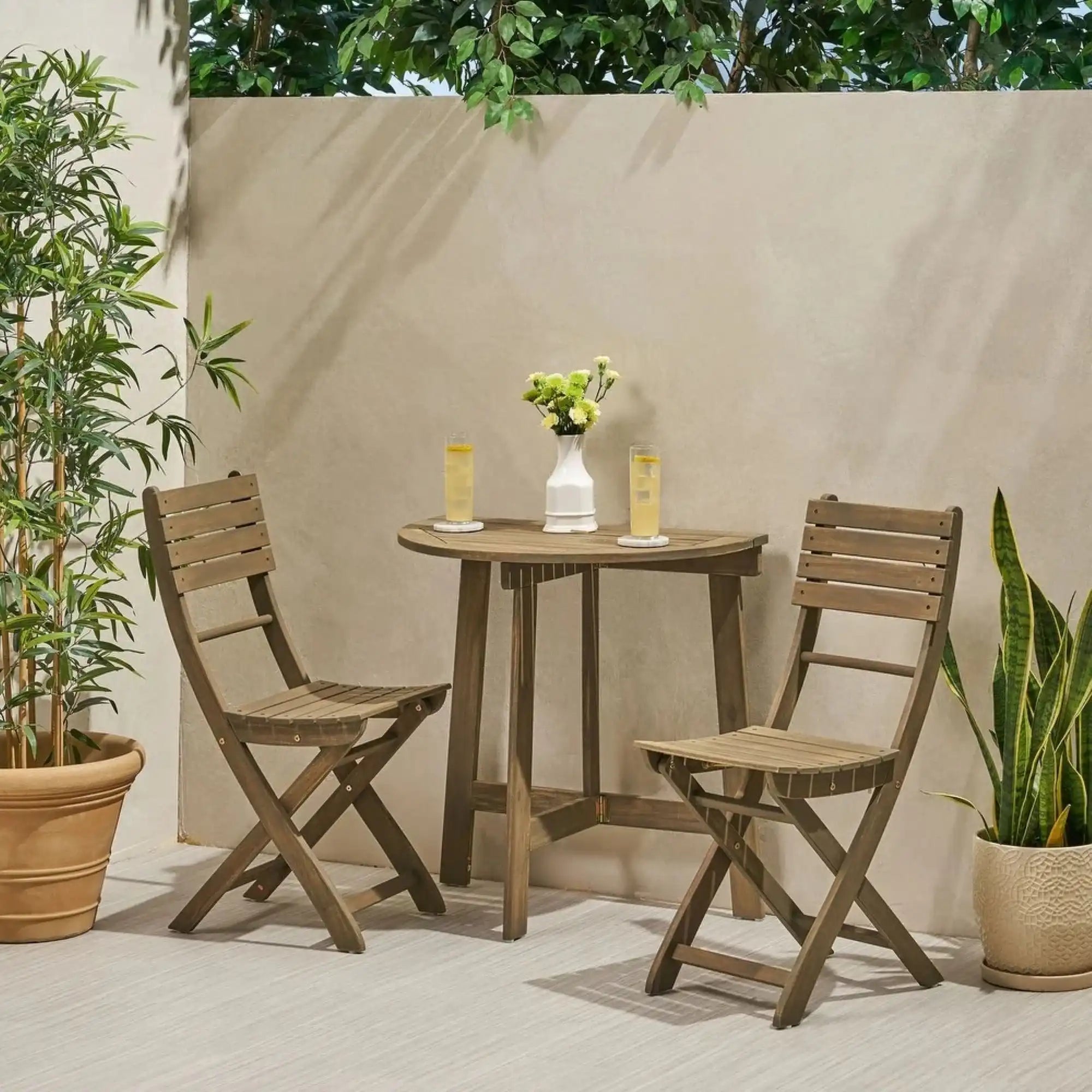 Outdoor 3 Piece Half Round Folding Bistro Set - Best Buy Furniture