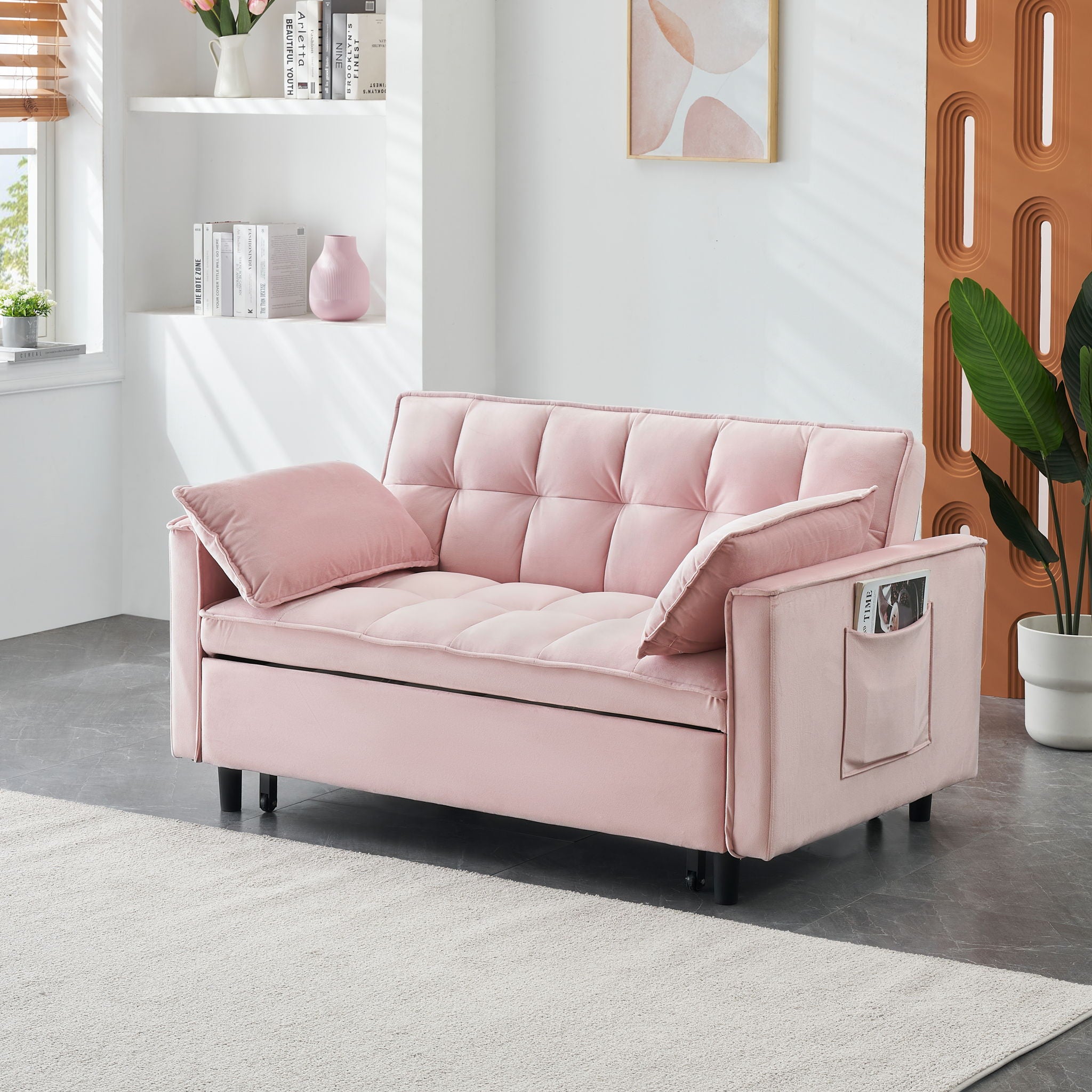 Modern Velvet Sofa, Sofa Pull-Out Bed, Small Love Seat Casual Sofa With Back, With Pillow, Pockets, Living Room Furniture, 3 In 1 Convertible Sleep Sofa Bed - Best Buy Furniture