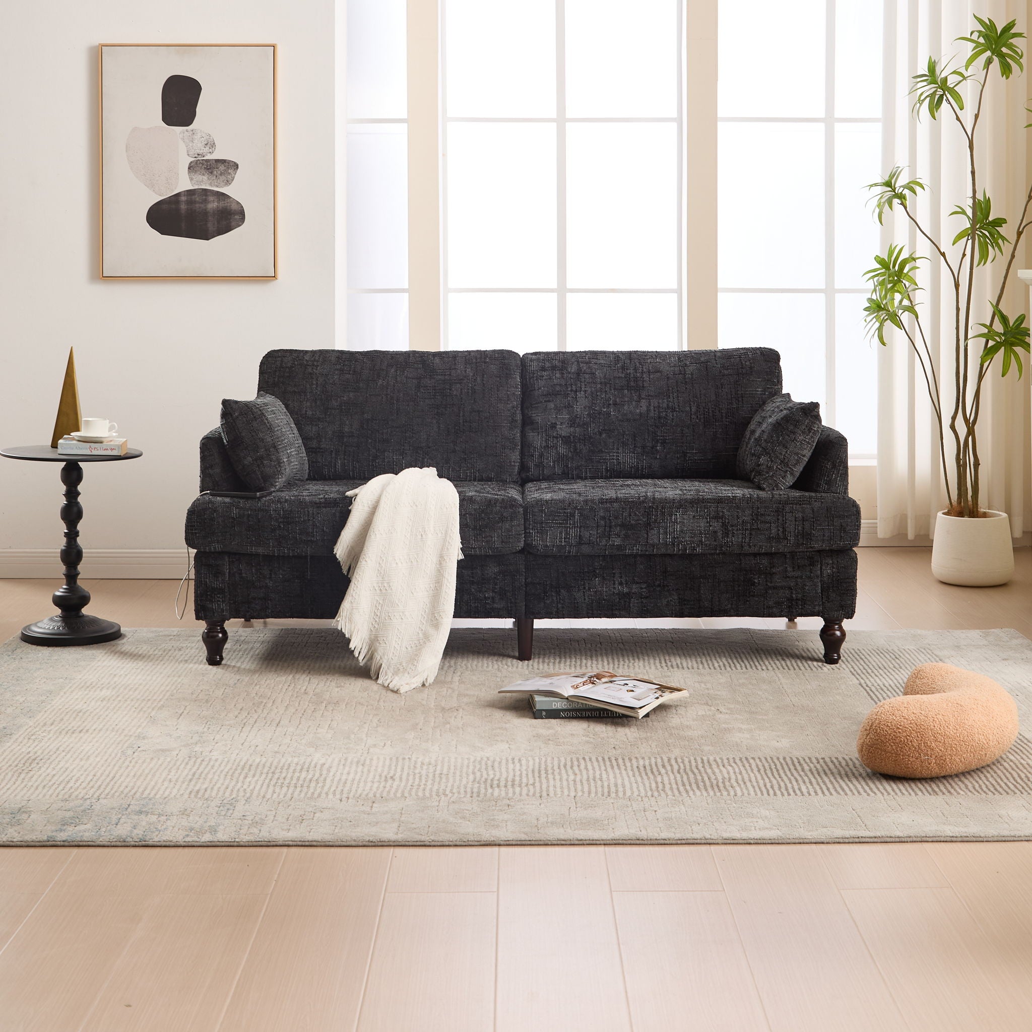 Chenille 2 Seater Sofa With LED Light, USB Charging Port, And Storage Bag - Best Buy Furniture