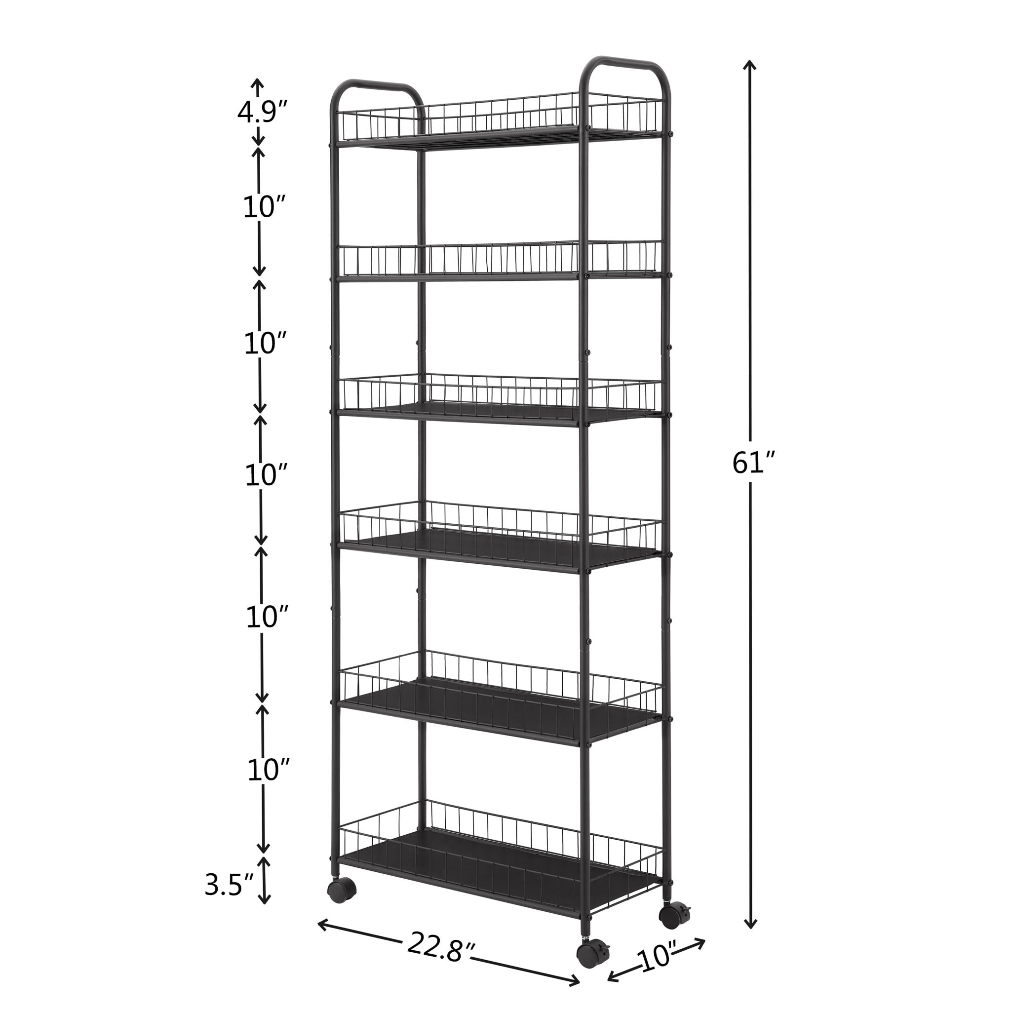 6 Tier Slim Rolling Storage Cart, Mobile Shelving Unit With Wheels, Metal Wire Storage Shelving Rack With Baskets For Kitchen Bathroom Office Laundry Narrow Piaces - Black - Best Buy Furniture