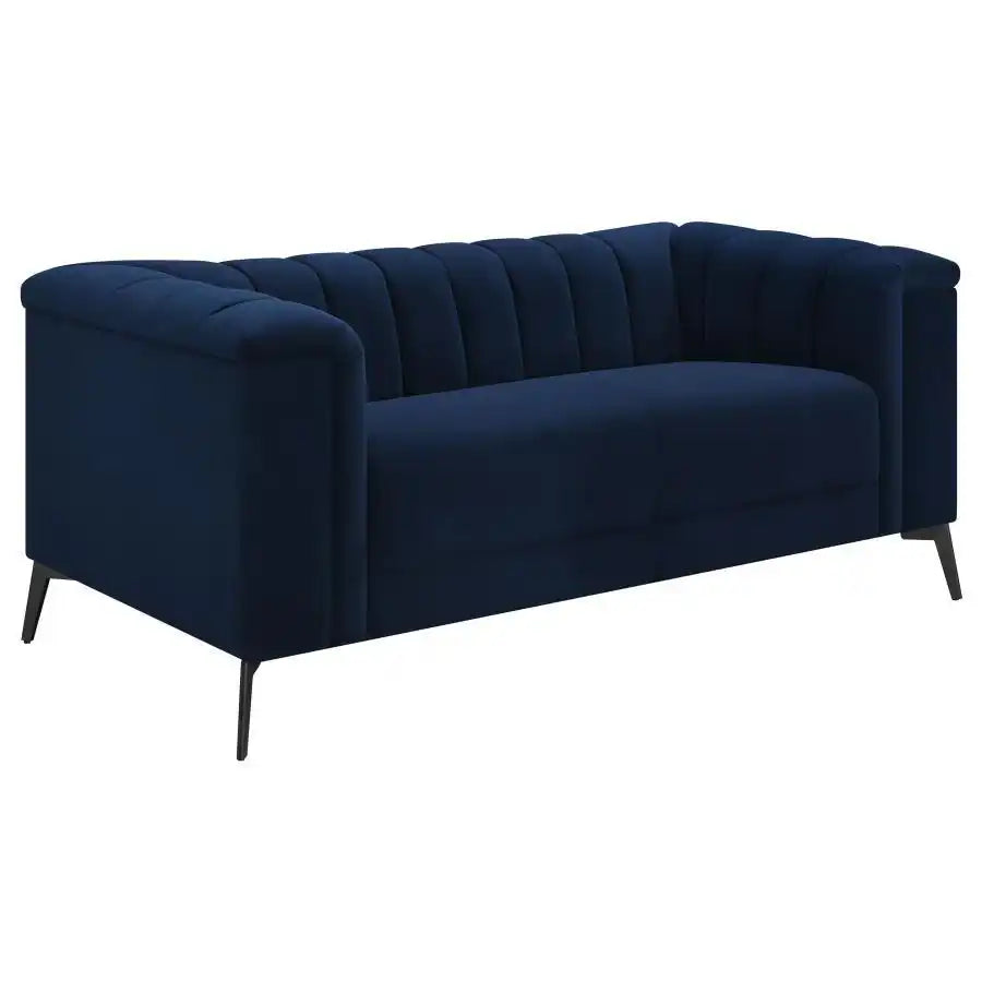 Chalet - Upholstered Tuxedo Arm Tufted Loveseat - Blue - Best Buy Furniture