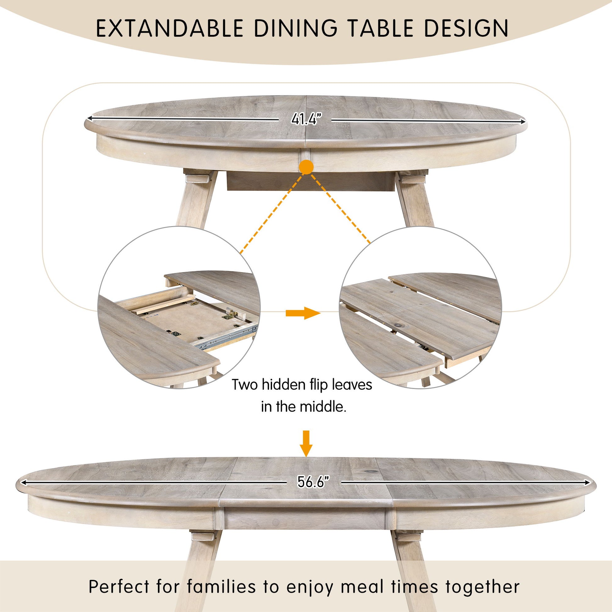 5 Piece Wood Dining Table Set With Extendable Round Table And 4 Chairs - Best Buy Furniture