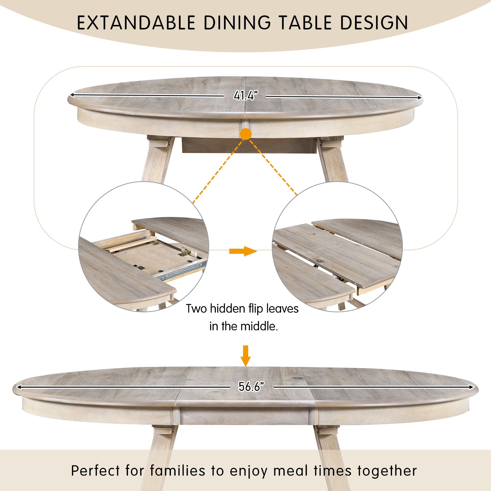 5 Piece Wood Dining Table Set With Extendable Round Table And 4 Chairs - Best Buy Furniture