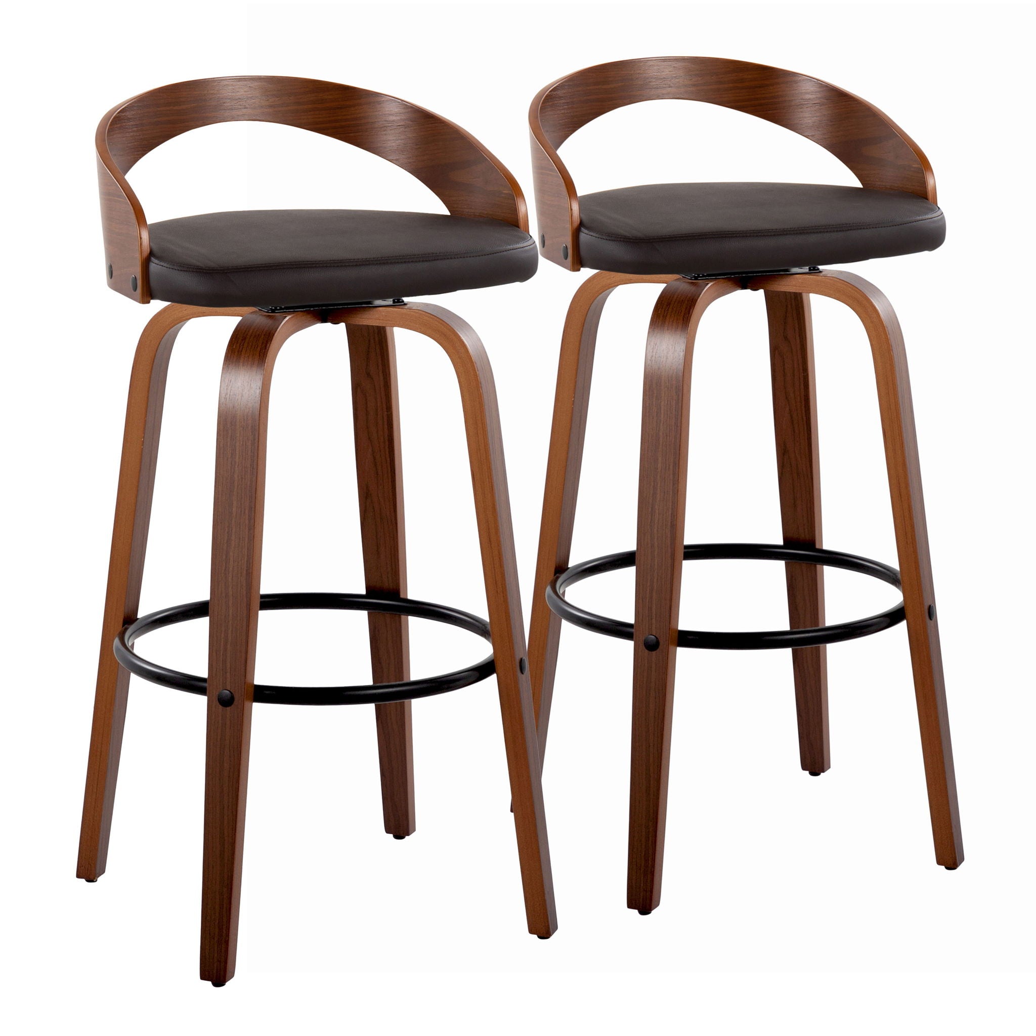Grotto - Mid Century Modern Fixed Height Barstool & Swivel With Round Footrest (Set of 2) - Best Buy Furniture