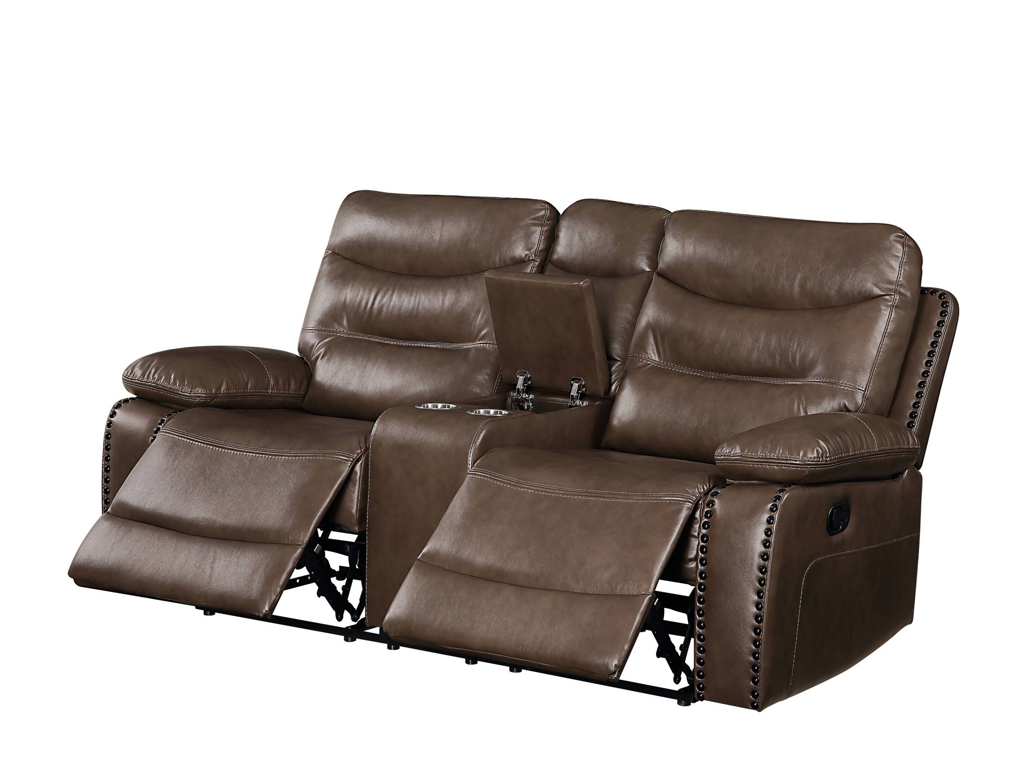 Aashi - Leather Gel Match 3 Piece Recliner Living Room Set - Brown - Best Buy Furniture