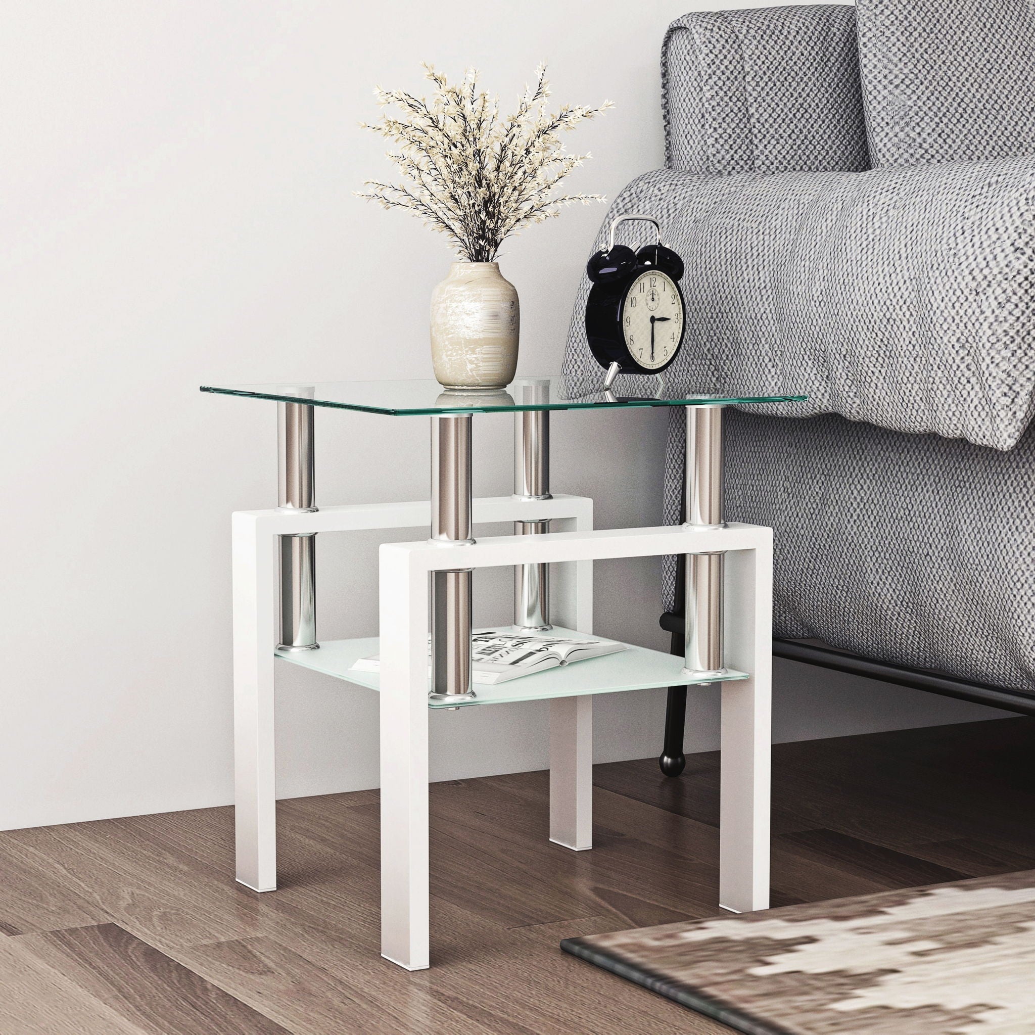 Modern Tempered Glass Tea Table, End Square Table For Living Room - Best Buy Furniture