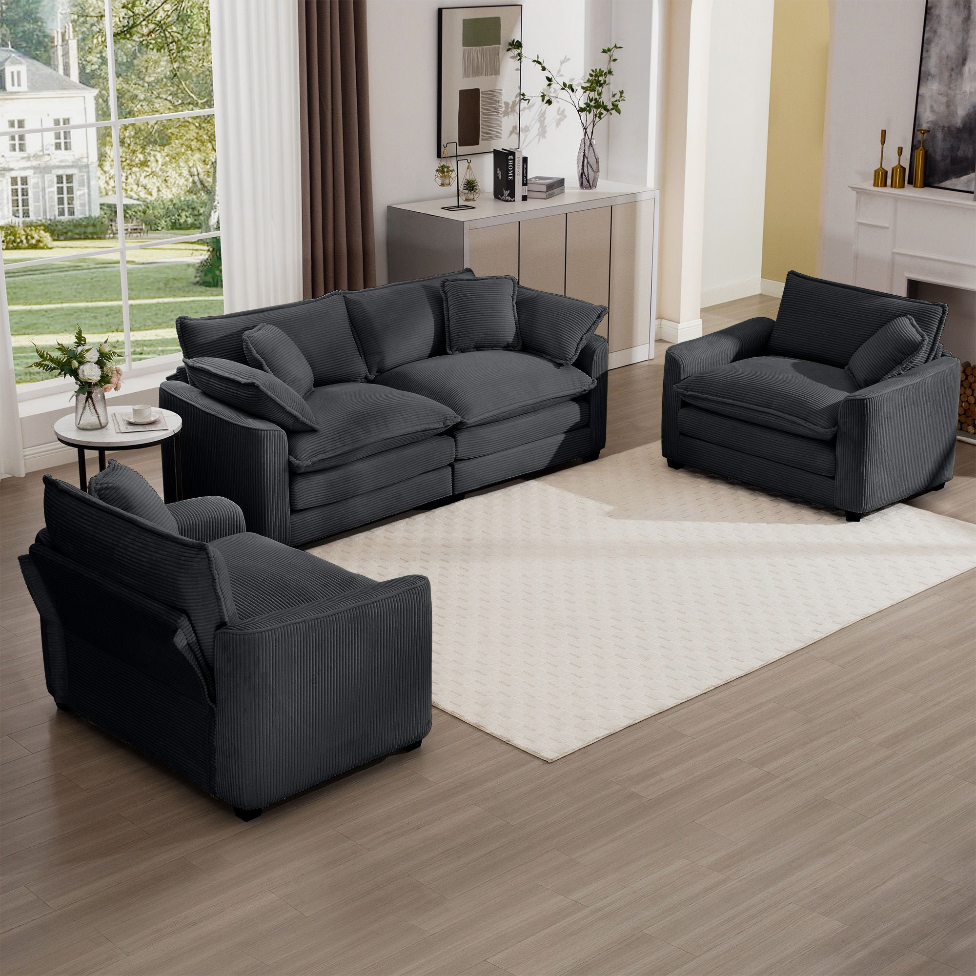 Elegant Corduroy Oversized Sectional Sofa Set With Deep Seats And Flexible Layout - Best Buy Furniture