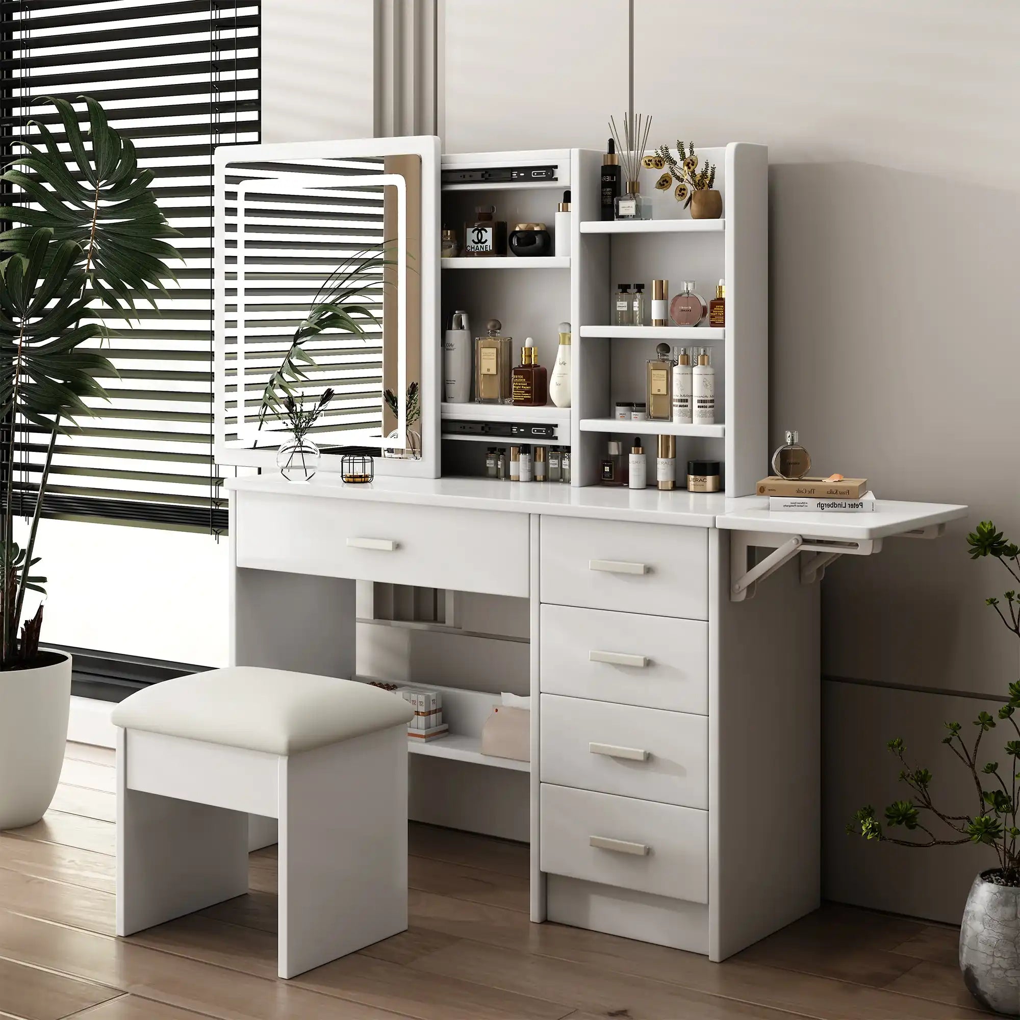 Cosima Modern White Makeup Vanity With Stool - Best Buy Furniture
