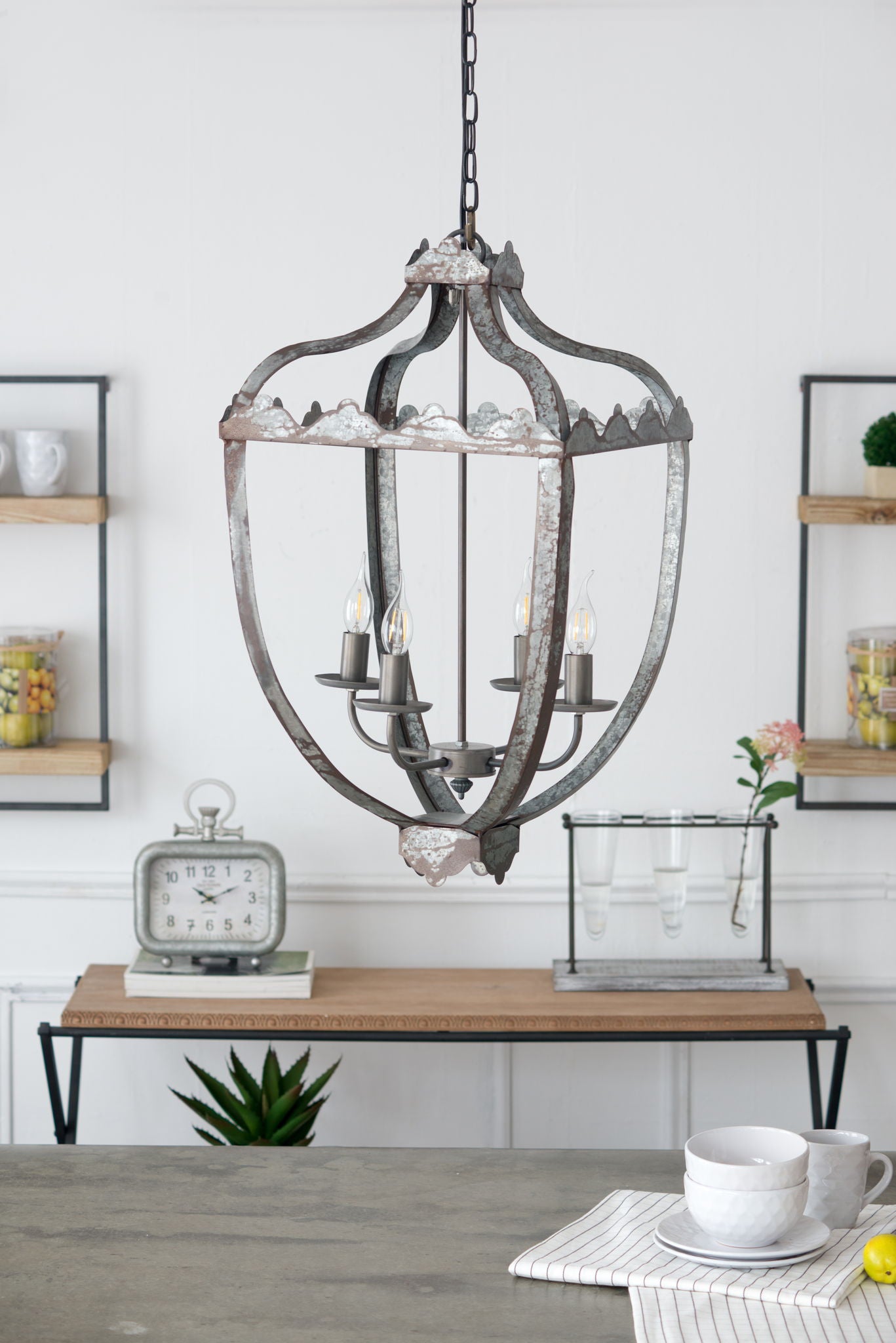 4 Light Metal Chandelier, Hanging Light Fixture With Adjustable Chain For Kitchen, Bulb Not Included - Gray - Best Buy Furniture