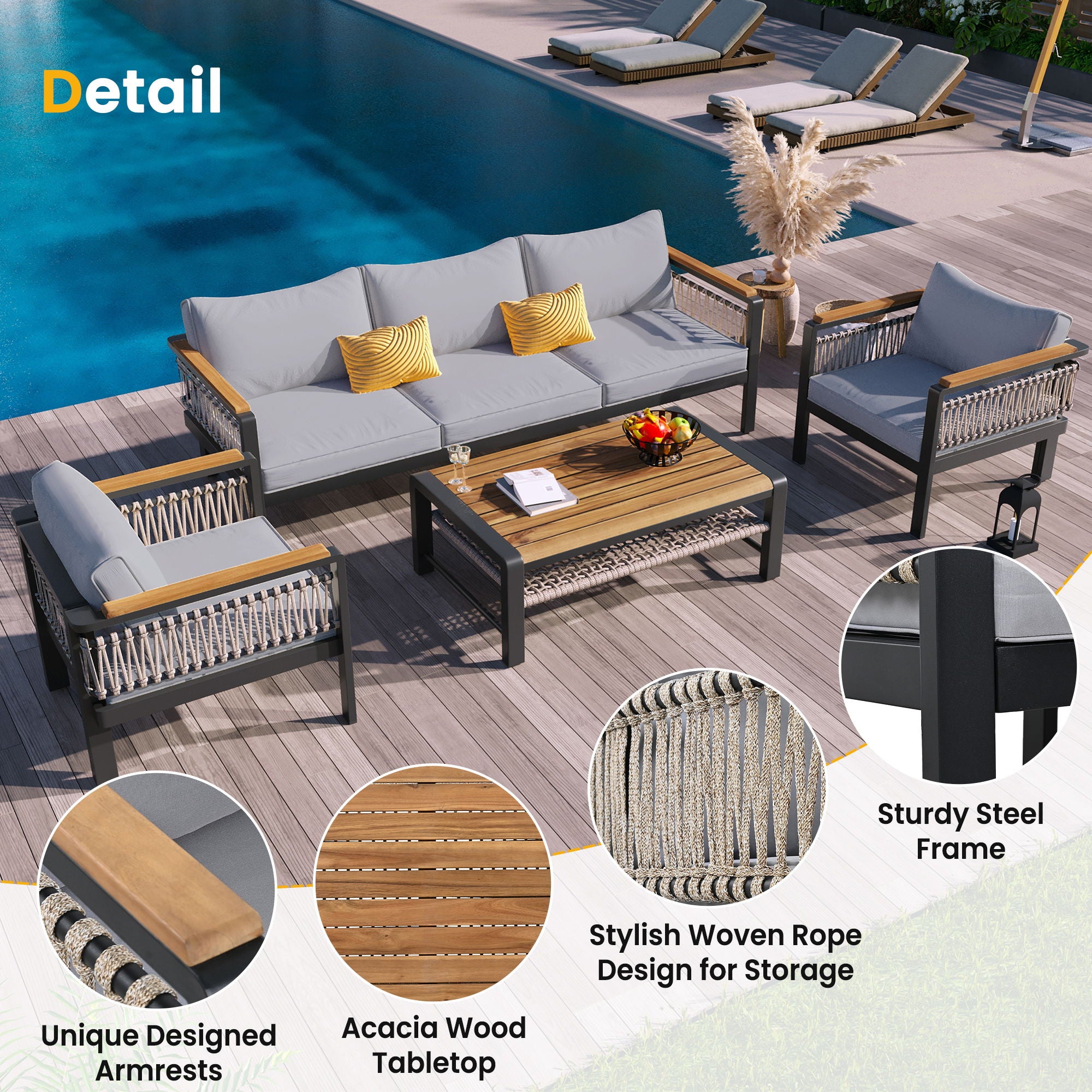 4 Pieces Outdoor Sectional Sofa Set 5 Person Patio Seating Group Outdoor Conversation Set With Cushions And A Coffee Table For Patios - Best Buy Furniture