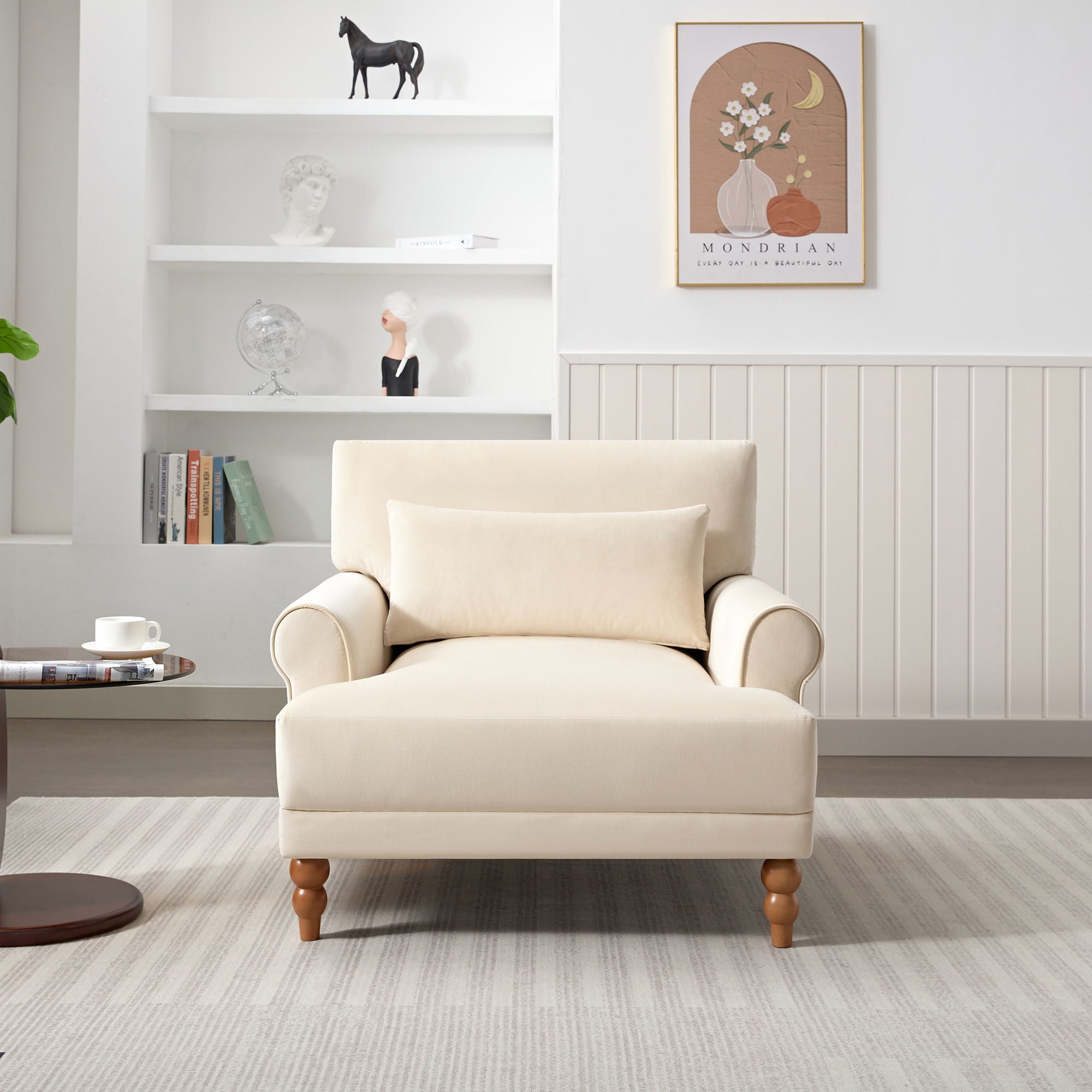 Elegant Circular Armrests, Ergonomic Lumbar Support, Vintage Roman Column Legs, Luxurious Large Size, Enhances Living Room Aesthetics, For Living Room - Beige - Best Buy Furniture