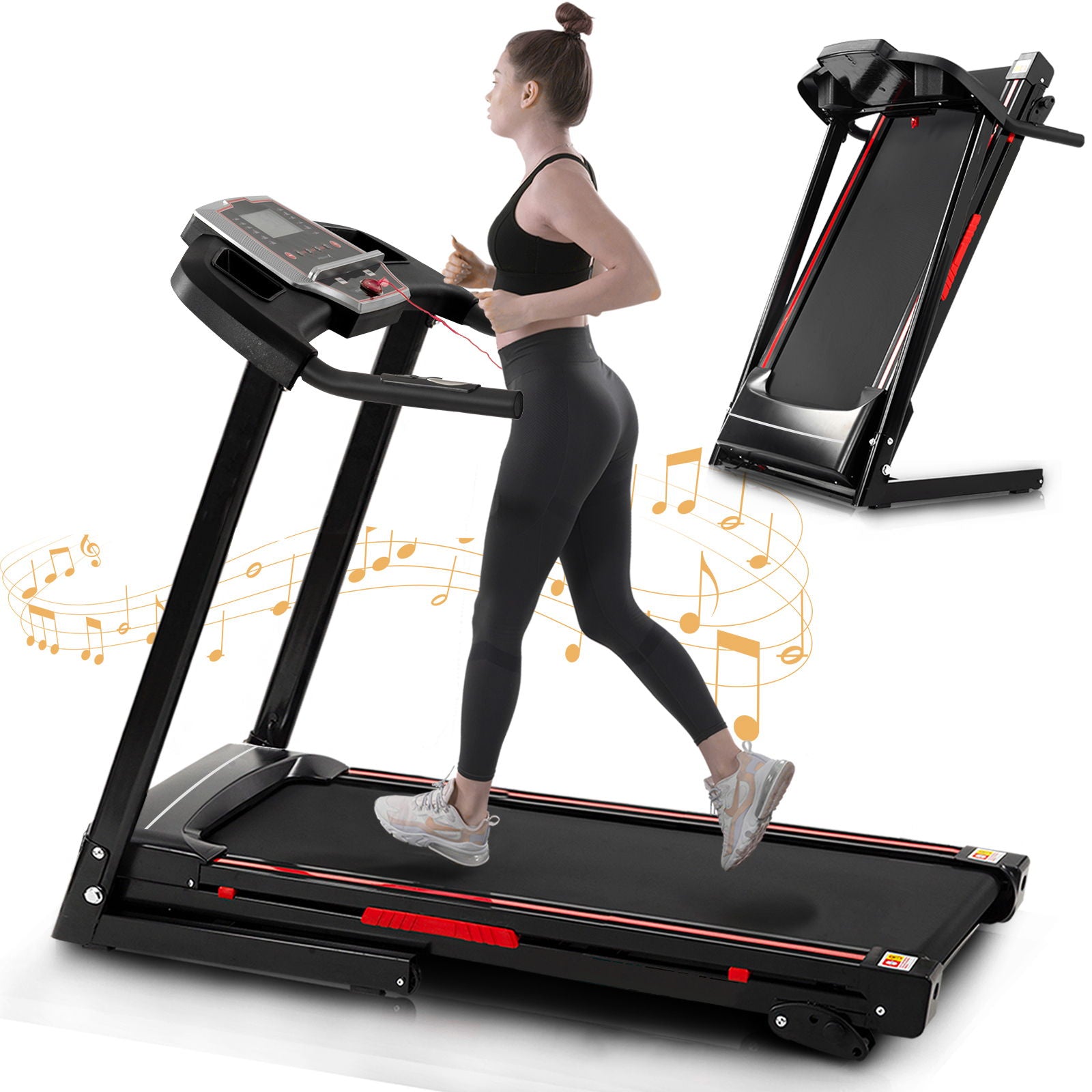 Folding Treadmills For Home - 3.5Hp Portable Foldable With Incline, Electric Treadmill For Running Walking Jogging Exercise With 12 Preset Programs, Indoor Workout Training Space Save Apartment, App - Black - Best Buy Furniture