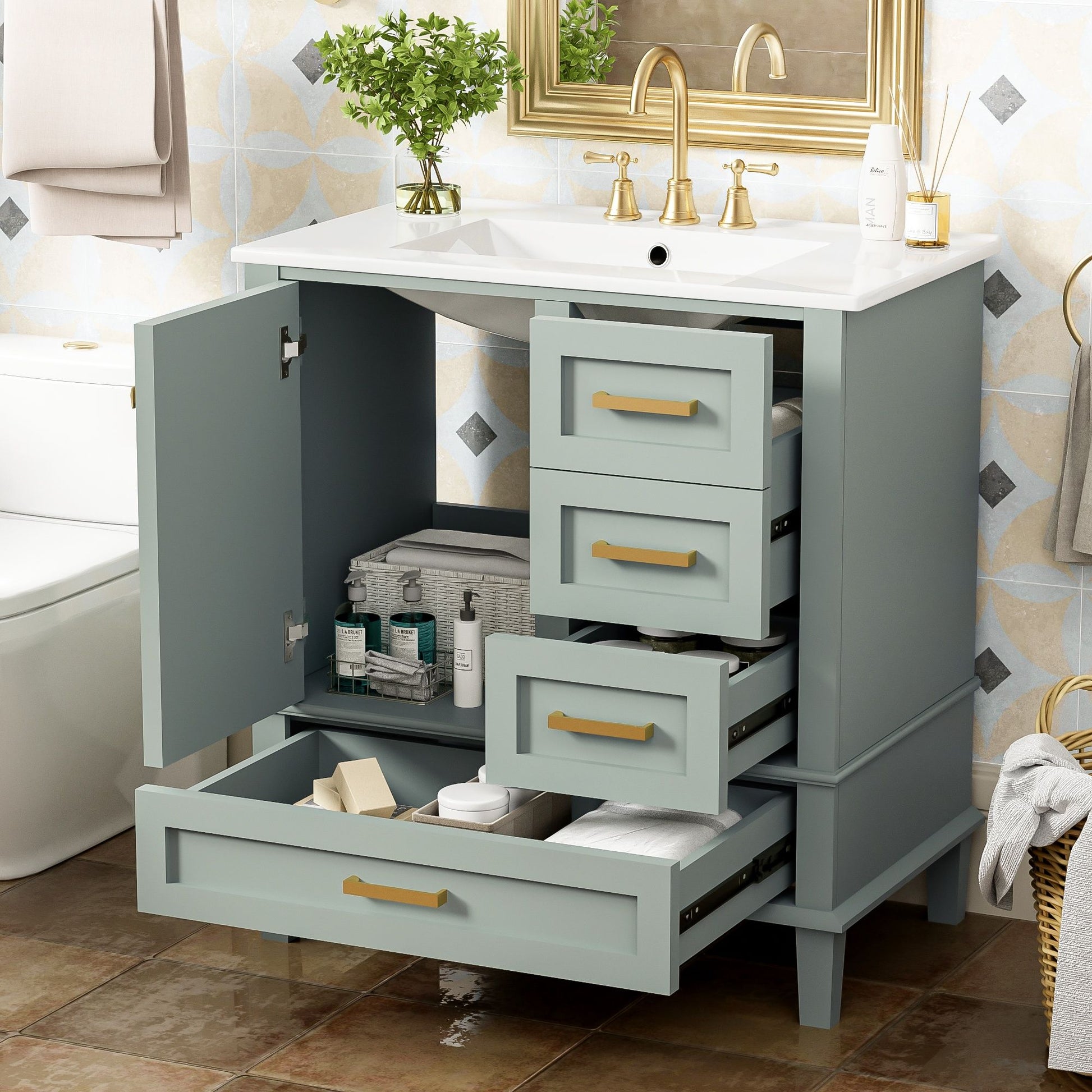 Bathroom Vanity, Modern Bathroom Cabinet With Sink Combo Set, Bathroom Storage Cabinet With A Soft Closing Door And 3 Drawers, Solid Wood Frame - Best Buy Furniture
