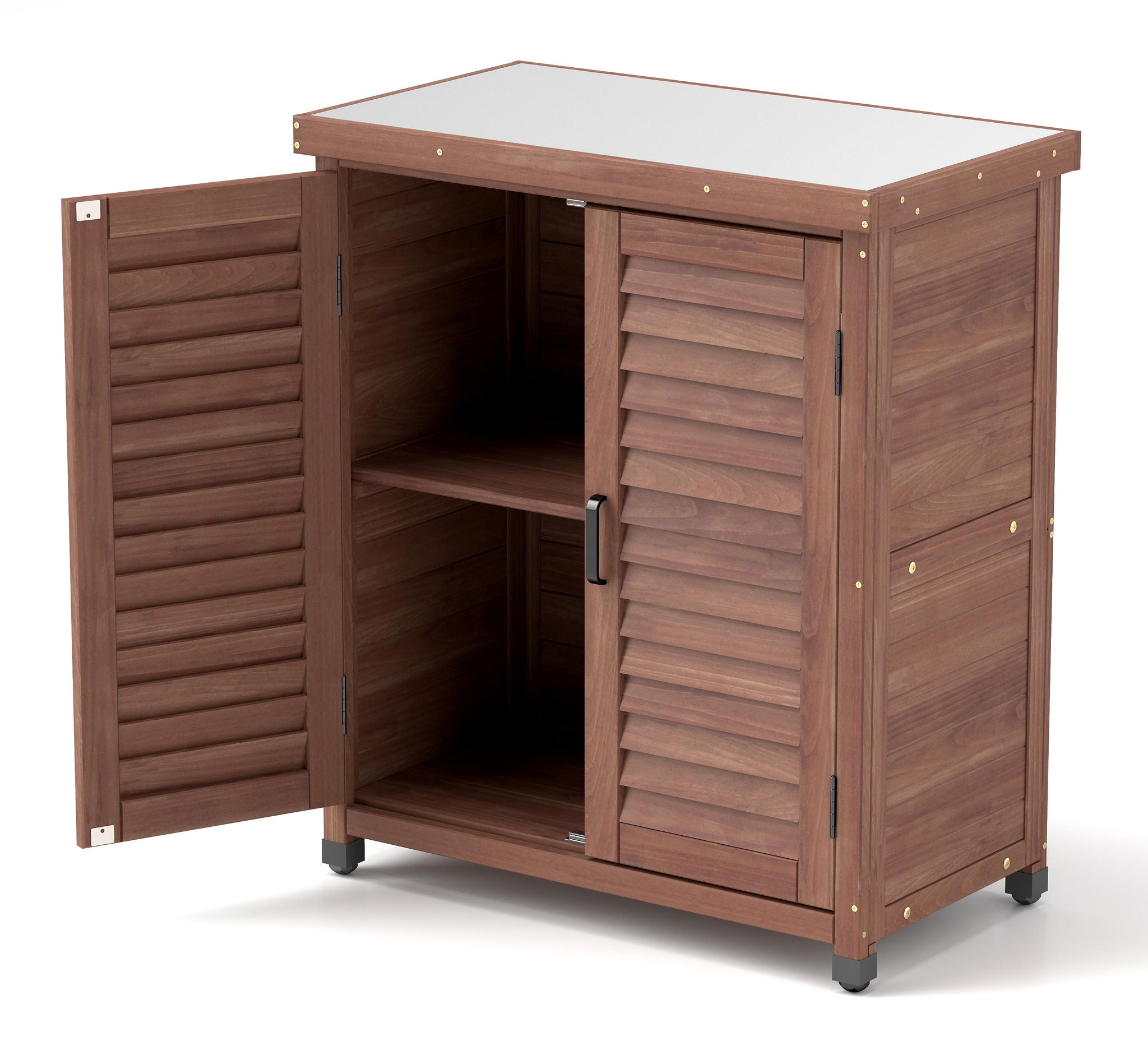 Potting Bench With Storage Cabinet And Metal Table Top For Outdoor - Best Buy Furniture