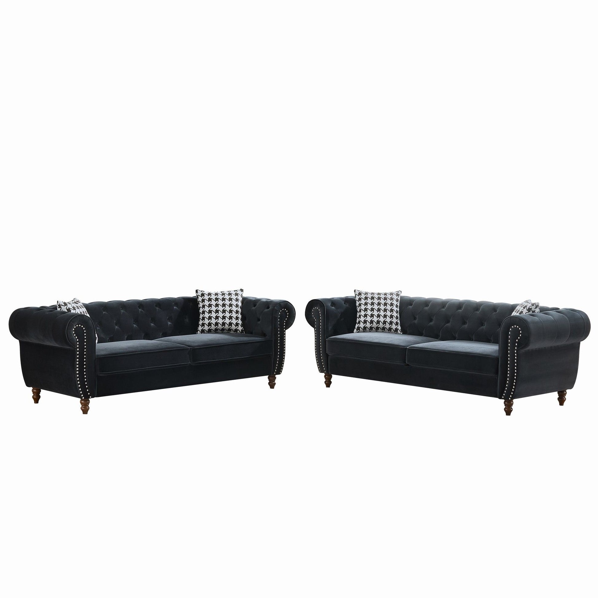 Chesterfield Velvet Upholstery Fabric Sofa With Roll Armrest & Nailhead, Mid Century Modern 3 And 3 Seater Couch - Best Buy Furniture