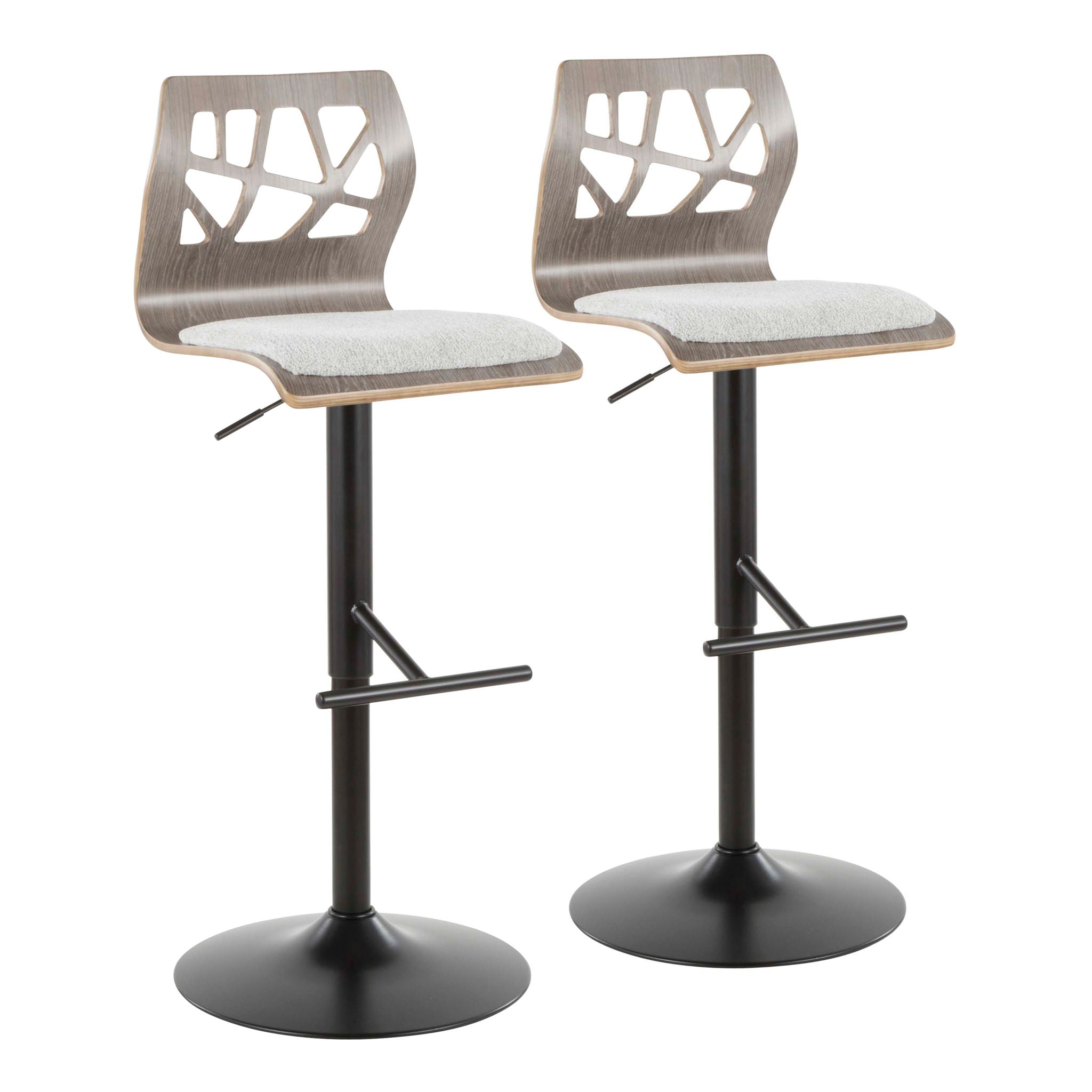 Folia - Mid Century Modern Adjustable Barstool With Swivel & Rounded T Footrest (Set of 2) - Best Buy Furniture