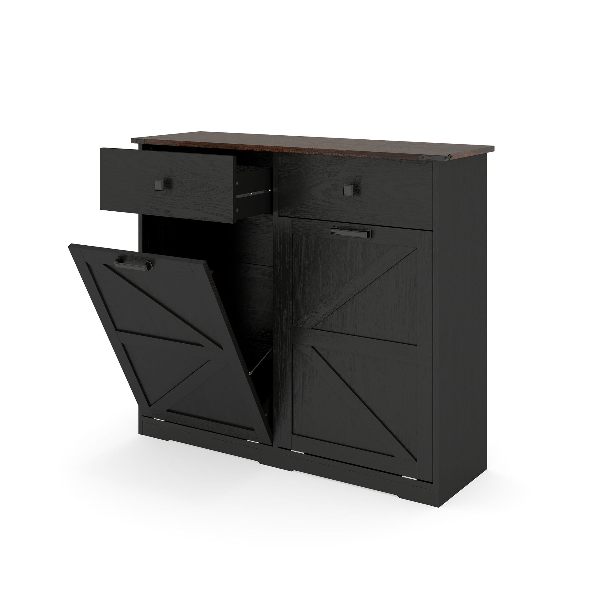 Double Tilt Out Trash Cabinet With Hideaway Drawer And Barn Door Style - Best Buy Furniture