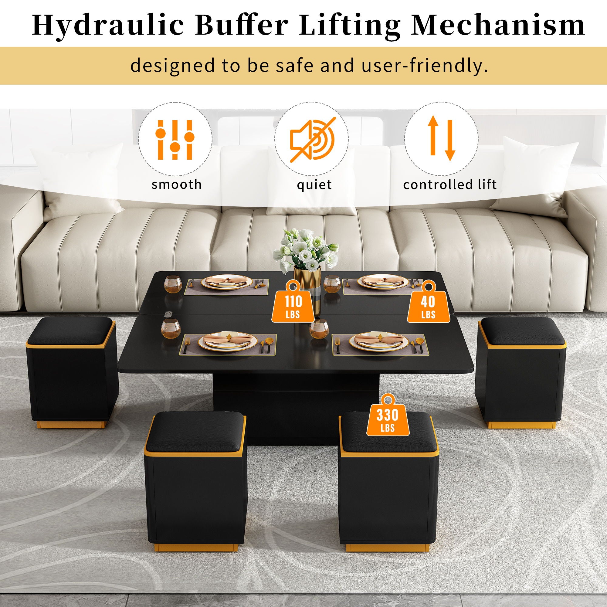 Multi Functional Adjustable Coffee Table With 4 Storage Stools - Best Buy Furniture