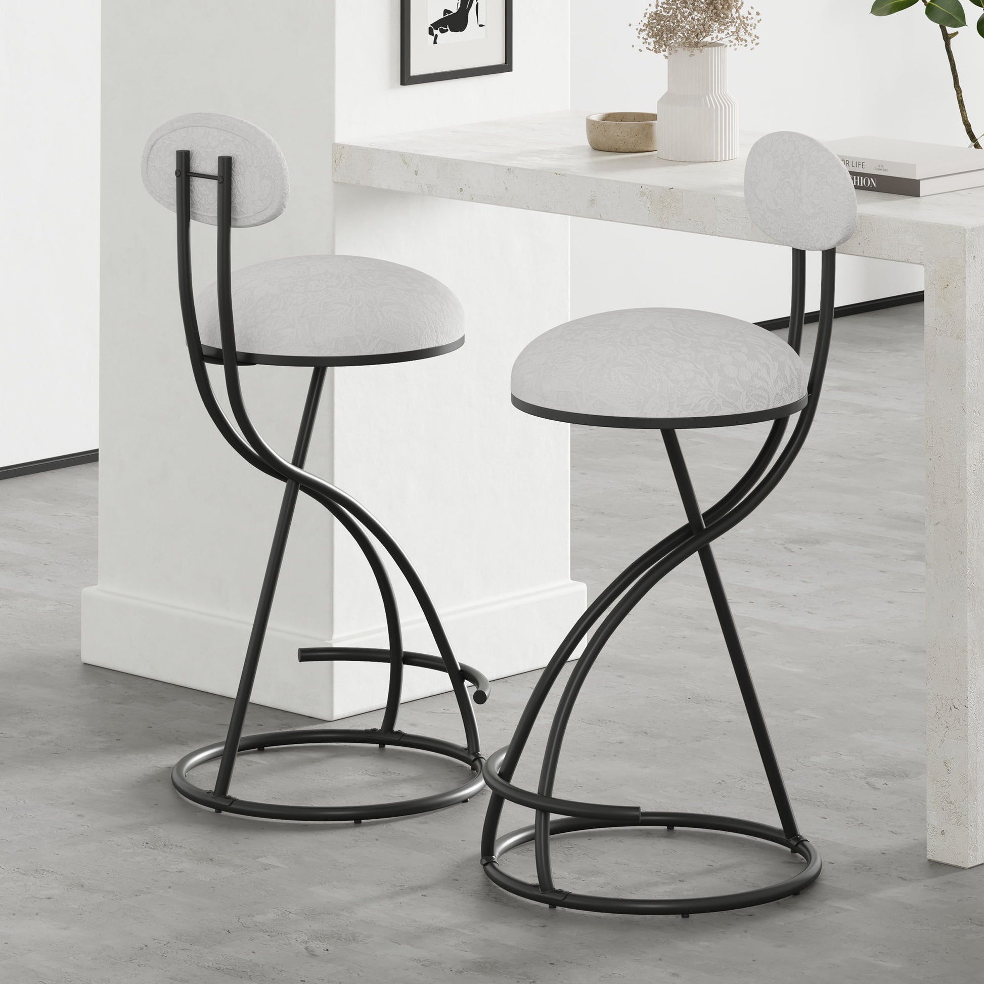 Round Print Bar Stools Upholstered Chairs For Kitchen (Set of 2) - Best Buy Furniture