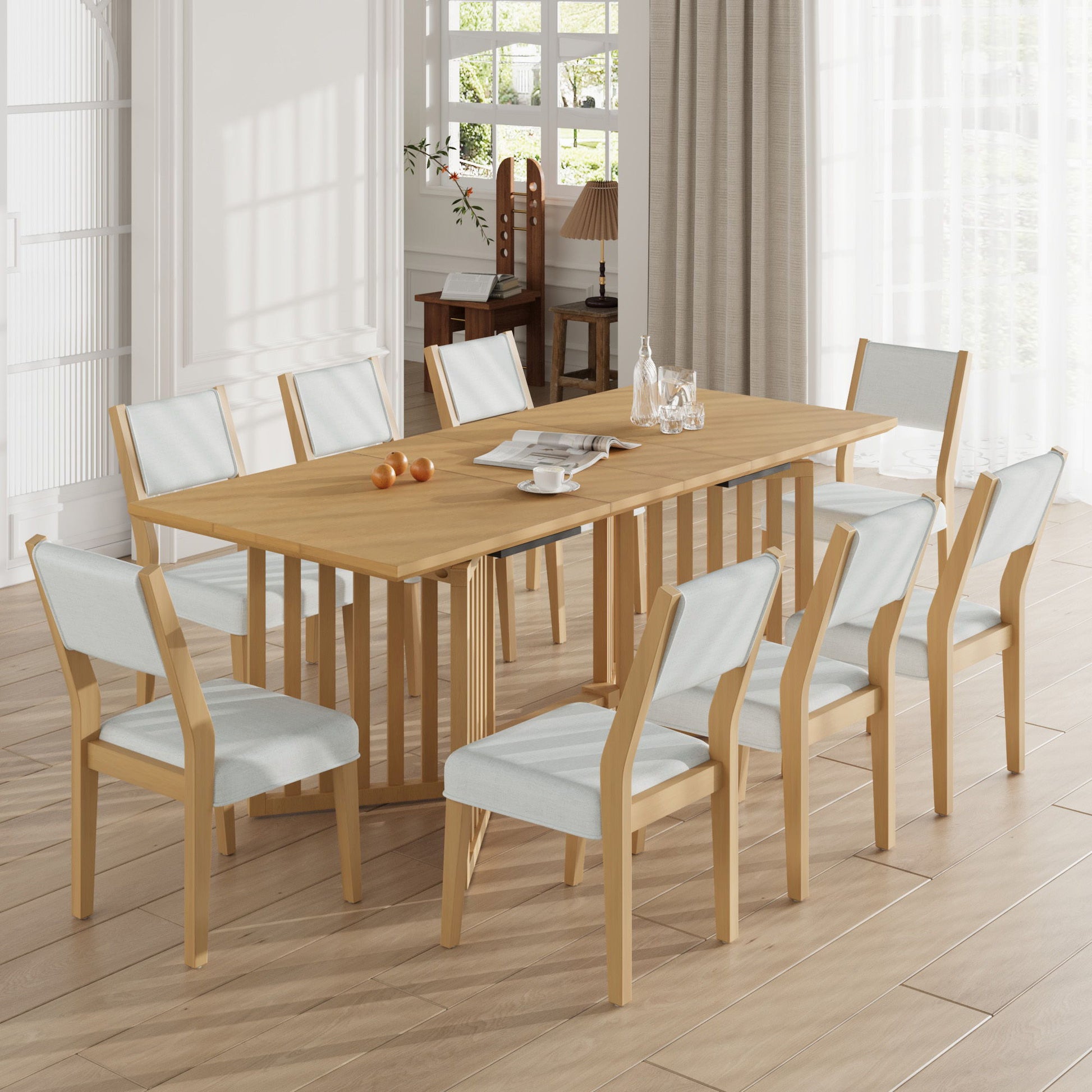 Topmax - 9 Piece Farmhouse Extendable Dining Table Set With 2 Removable Leaves And 8 Upholstered Dining Chairs - Best Buy Furniture