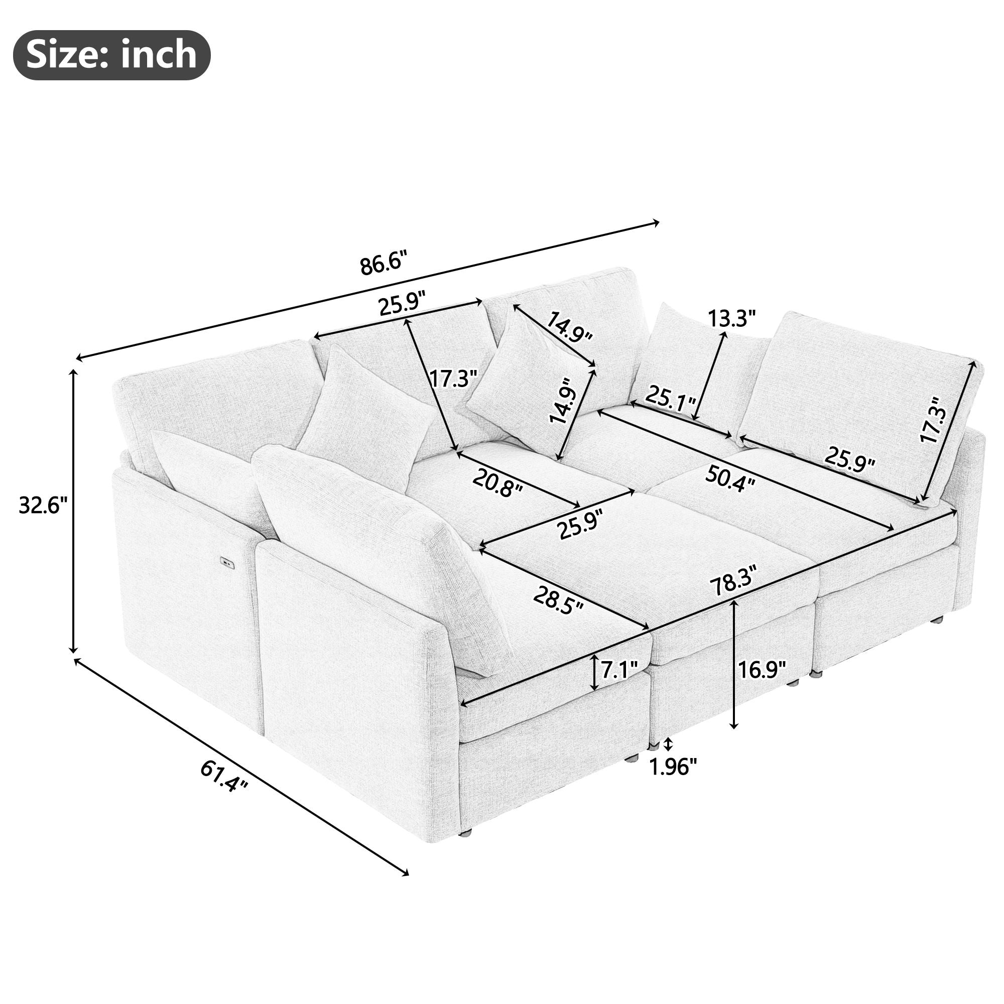 Sectional Sofa Modular U-Shaped With Ottoman & USB Ports - Best Buy Furniture