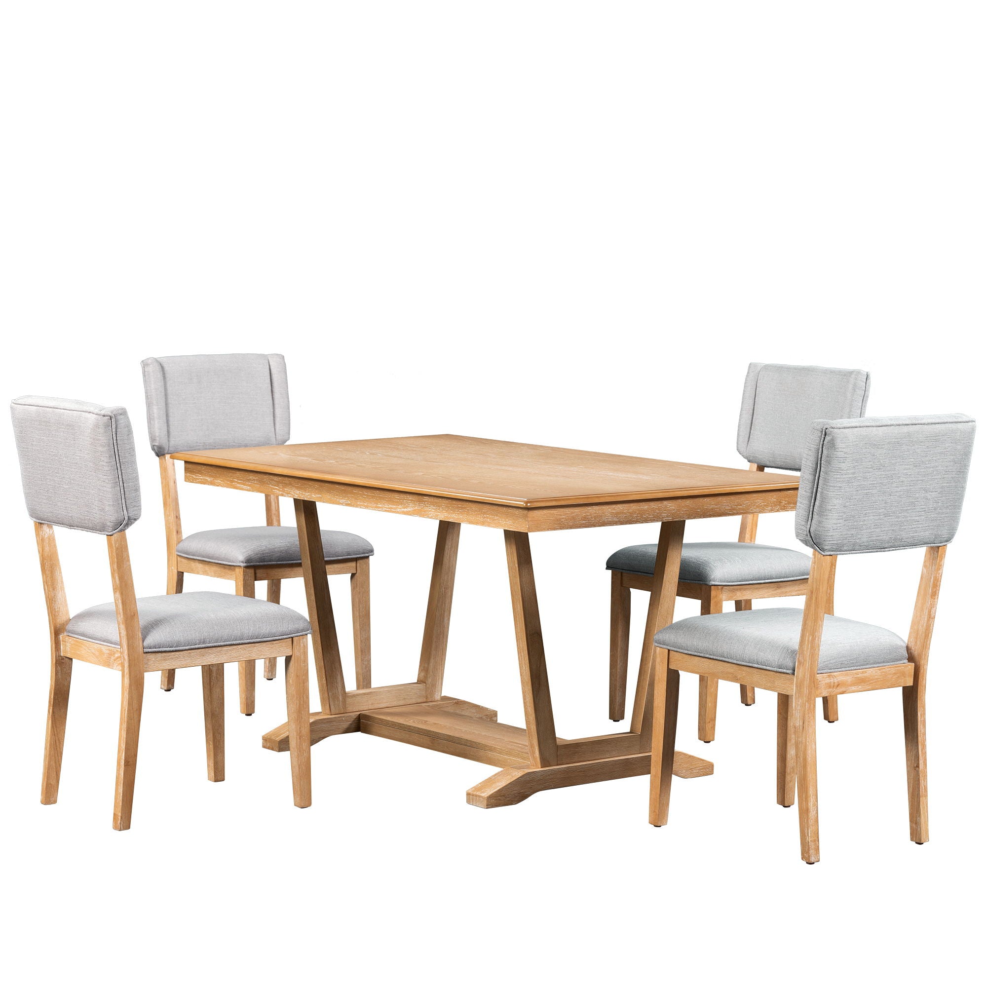 Topmax - 5 Piece Rustic Dining Table Set With 4 Upholstered Chairs, Rectangular Dining Table With Trestle Table Base - Best Buy Furniture