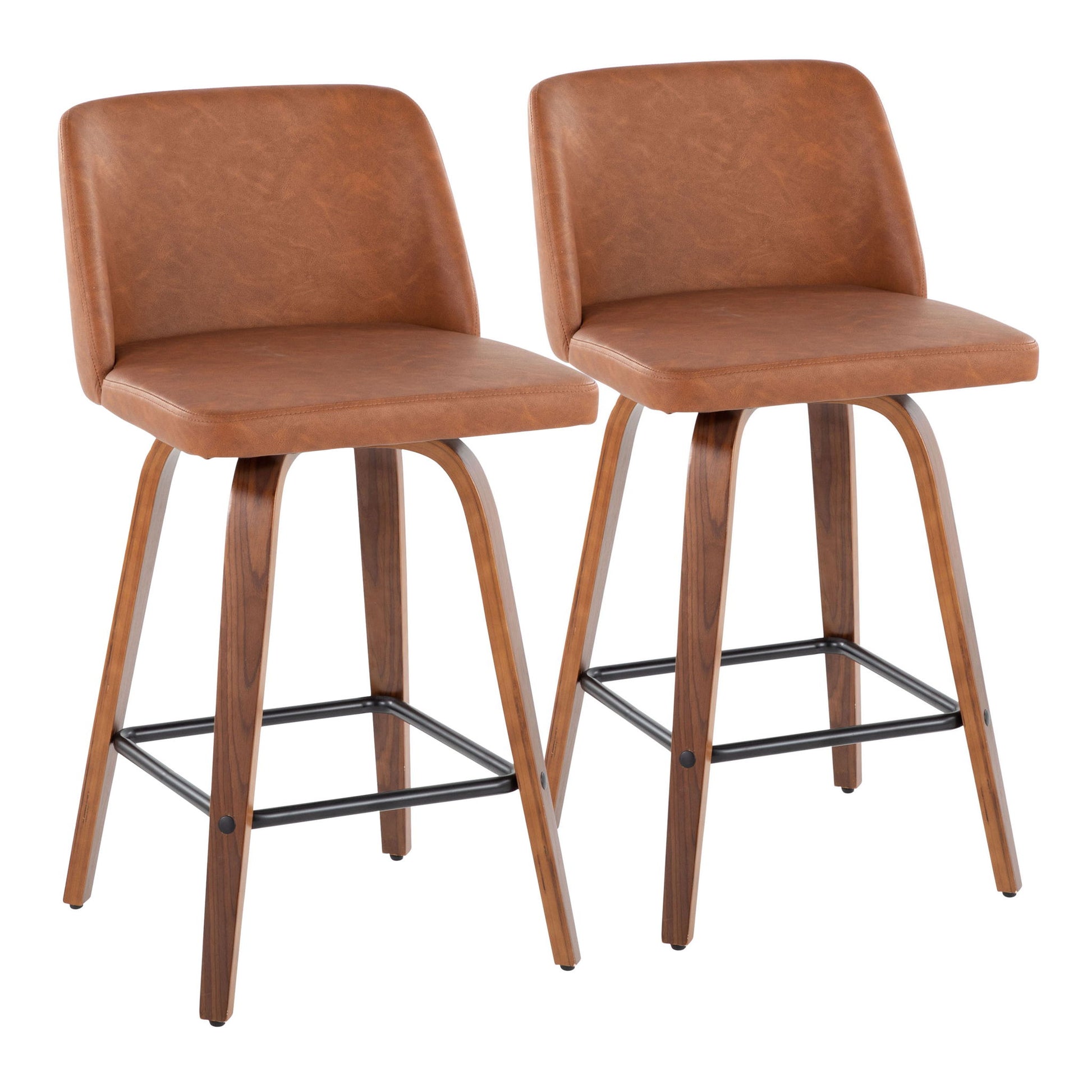 Toriano - Mid Century Modern Fixed Height Counter Stool & Square Footrest (Set of 2) - Best Buy Furniture