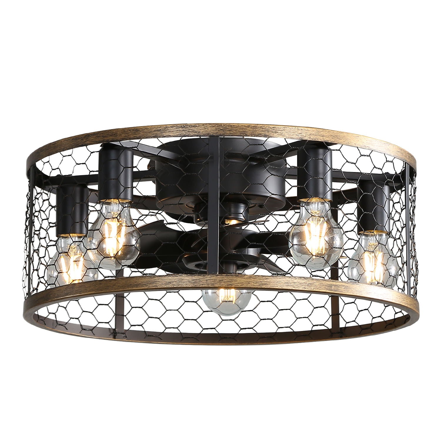 20" Industrial Caged Ceiling Fan, With 7 - ABS Blades Remote Control Reversible DC Motor, Small Flush Mount Ceiling Fan For Farmhouse - Black - Best Buy Furniture