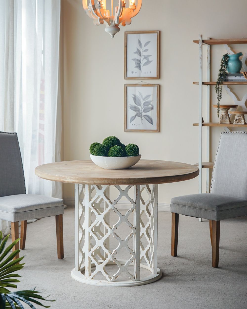 Round Wooden Dining Table With Ornate Cut Out Base - Brown / Antique White - Best Buy Furniture