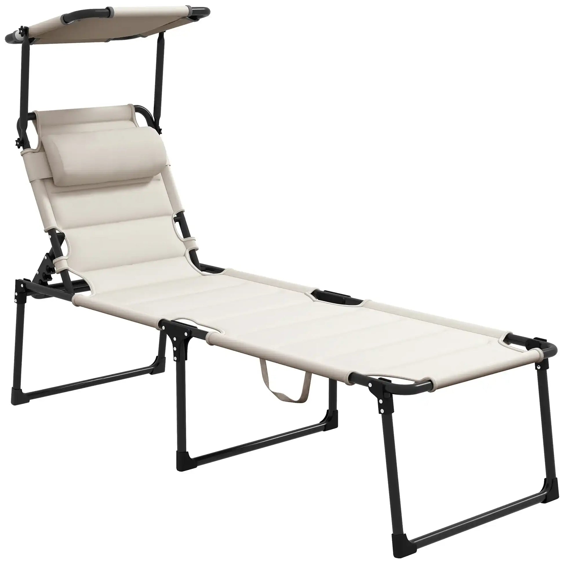 Adjustable Outdoor Lounge Chair, Cream White, with Sunshade & Pillow - Best Buy Furniture