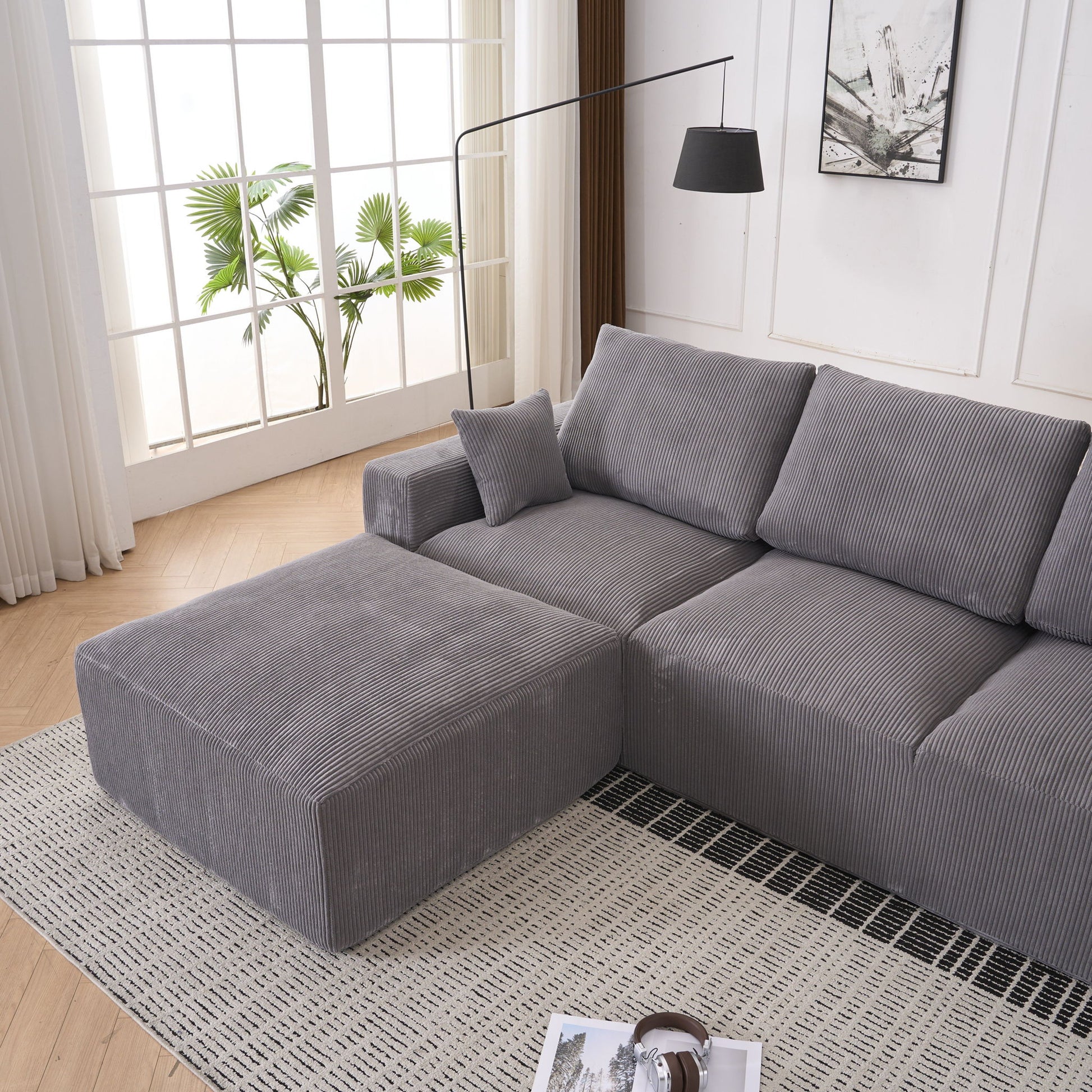 Modular Sectional Sofa With Ottoman, USB And Type C Charger, Petal Armrest Design - Best Buy Furniture