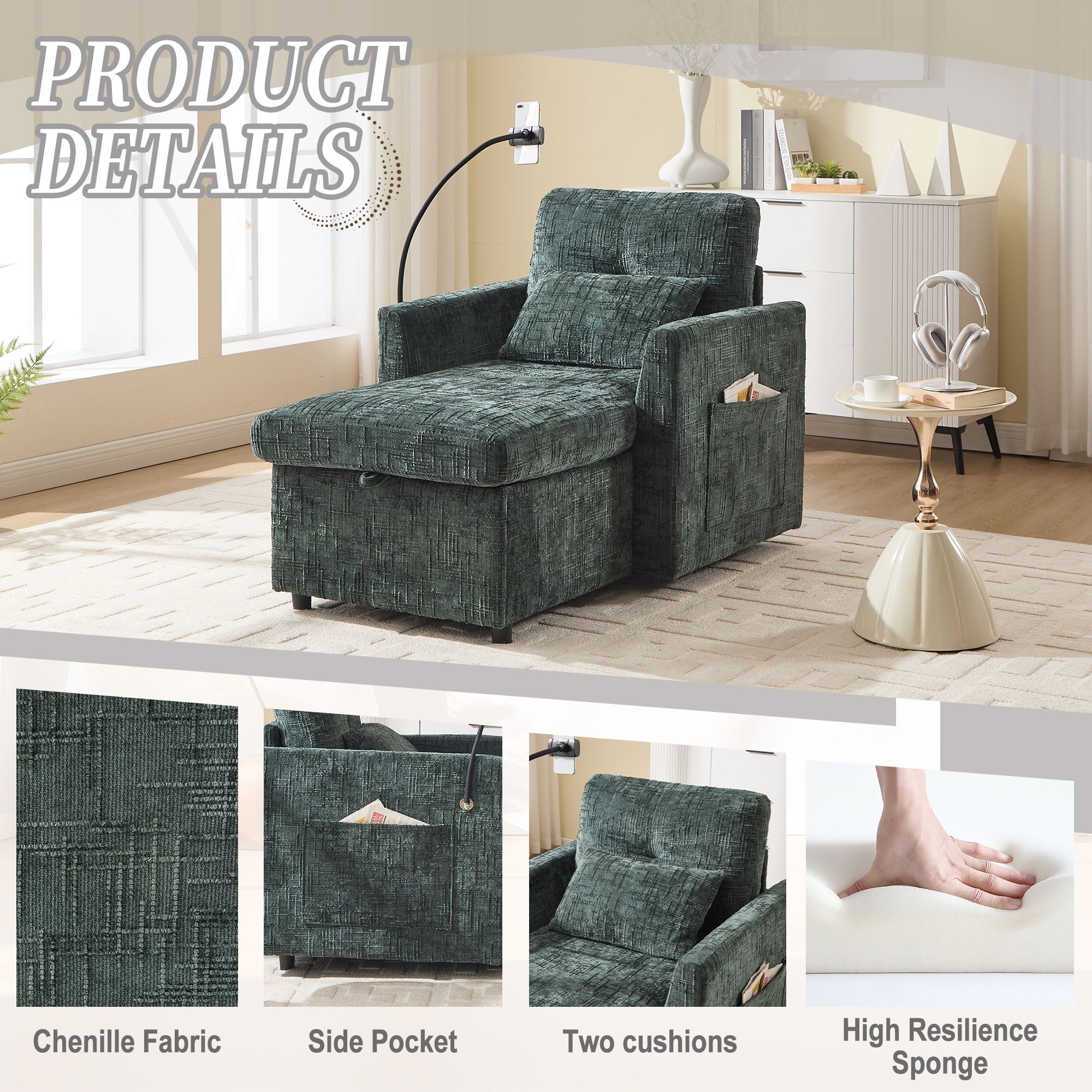 Multifunctional Chenille Recliner Sofa With Storage And Phone Bracket - Best Buy Furniture