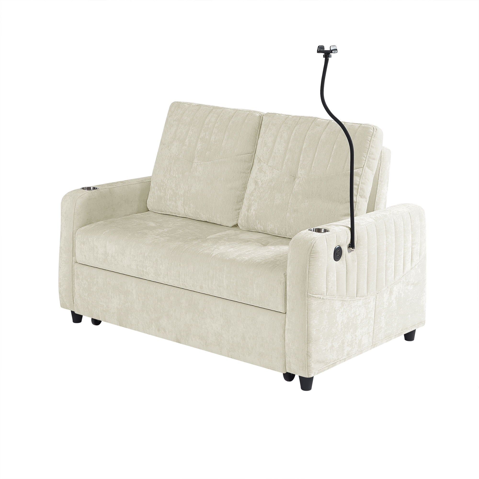 Modern Loveseat Pull Out Sofa Bed With Adjustable Backrest, Two Cup Holders, A Phone Holder, Three Charging Ports And Side Storage Pockets For Living Room - Best Buy Furniture