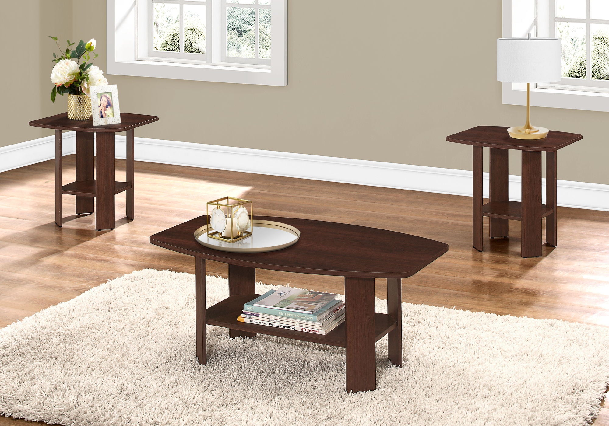Table Set: Coffee, End, Side, Accent, Living Room, Transitional (Set of 3) - Cherry - Best Buy Furniture