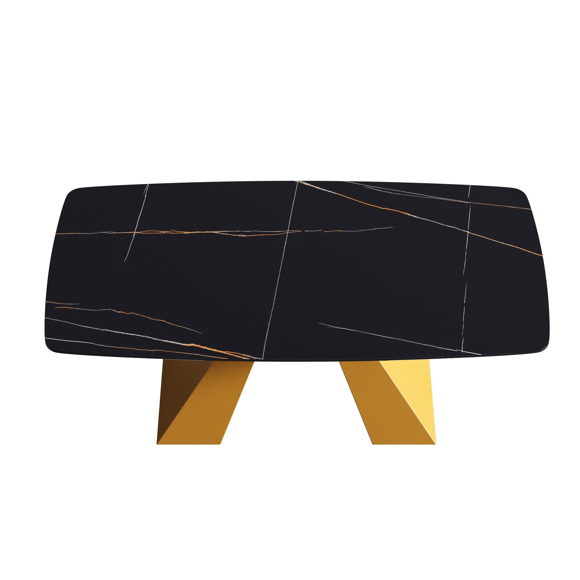 70.87" Modern Artificial Stone Curved Metal Leg Dining Table, Can Accommodate 6-8 People - Black / Gold - Best Buy Furniture