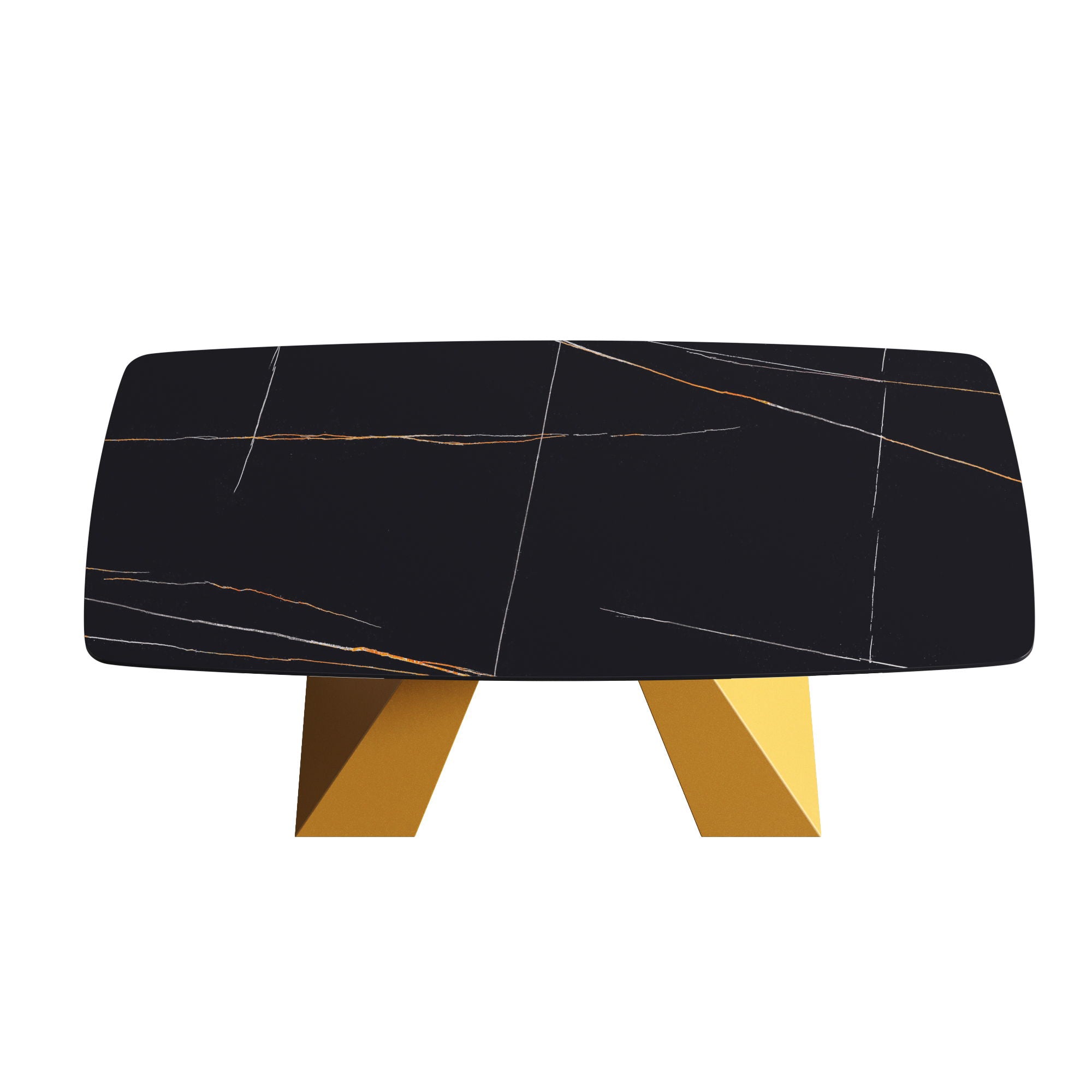 70.87" Modern Artificial Stone Curved Metal Leg Dining Table, Can Accommodate 6-8 People - Black / Gold - Best Buy Furniture