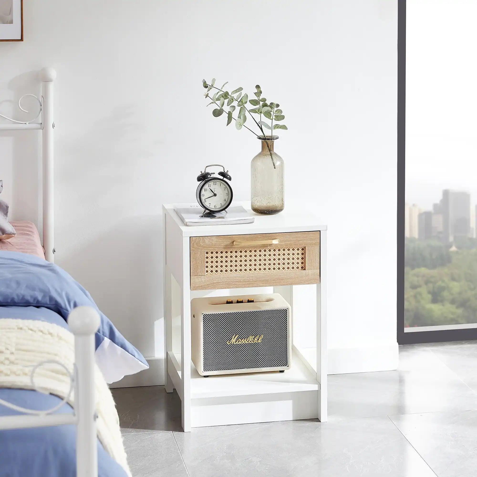 White Rattan Nightstand with Drawer - Best Buy Furniture