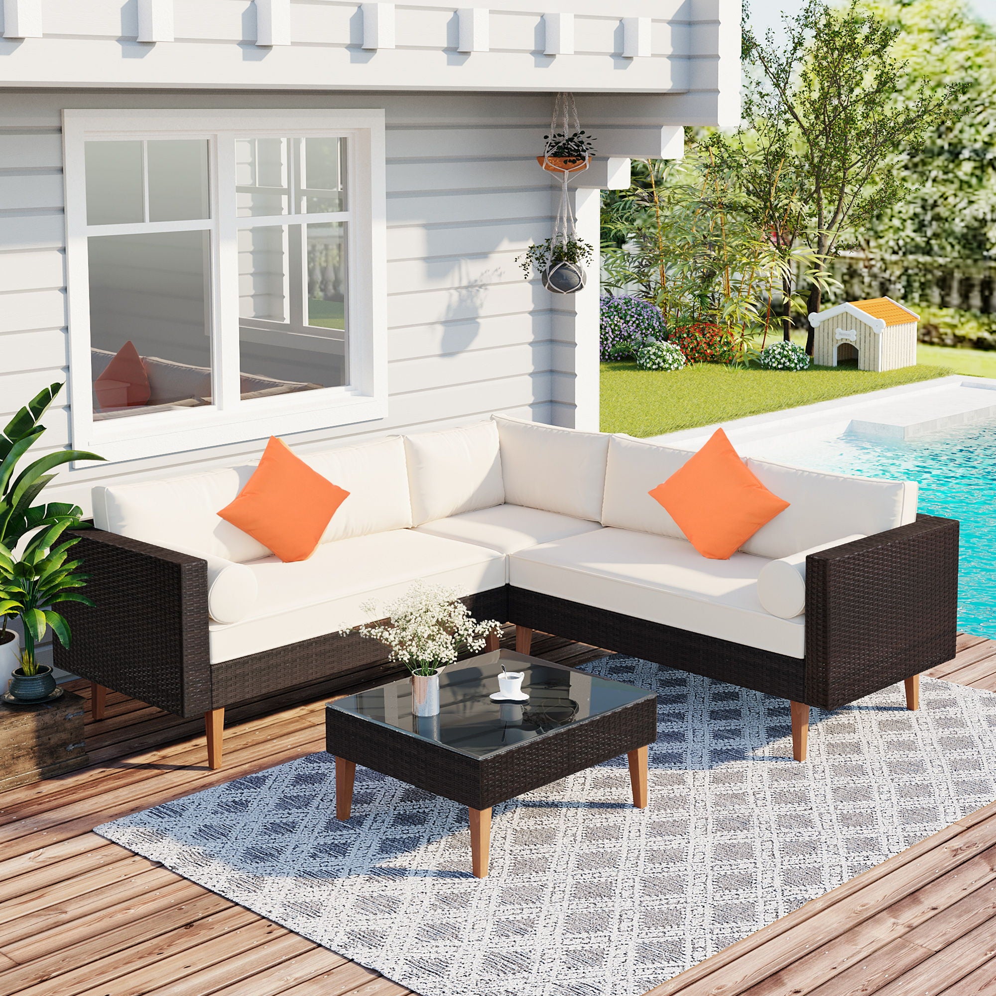 4 Pieces Outdoor Wicker L-Shape Sofa Set - Best Buy Furniture