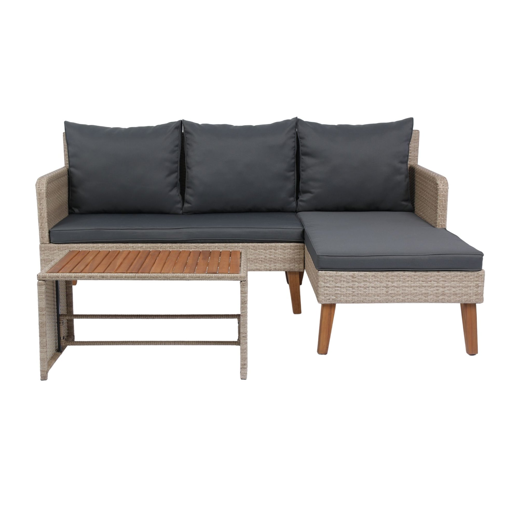 3 Piece Patio Sectional Wicker Rattan Outdoor Furniture Sofa Set Natural Wicker And Cushion - Yellow / Dark Gray - Best Buy Furniture