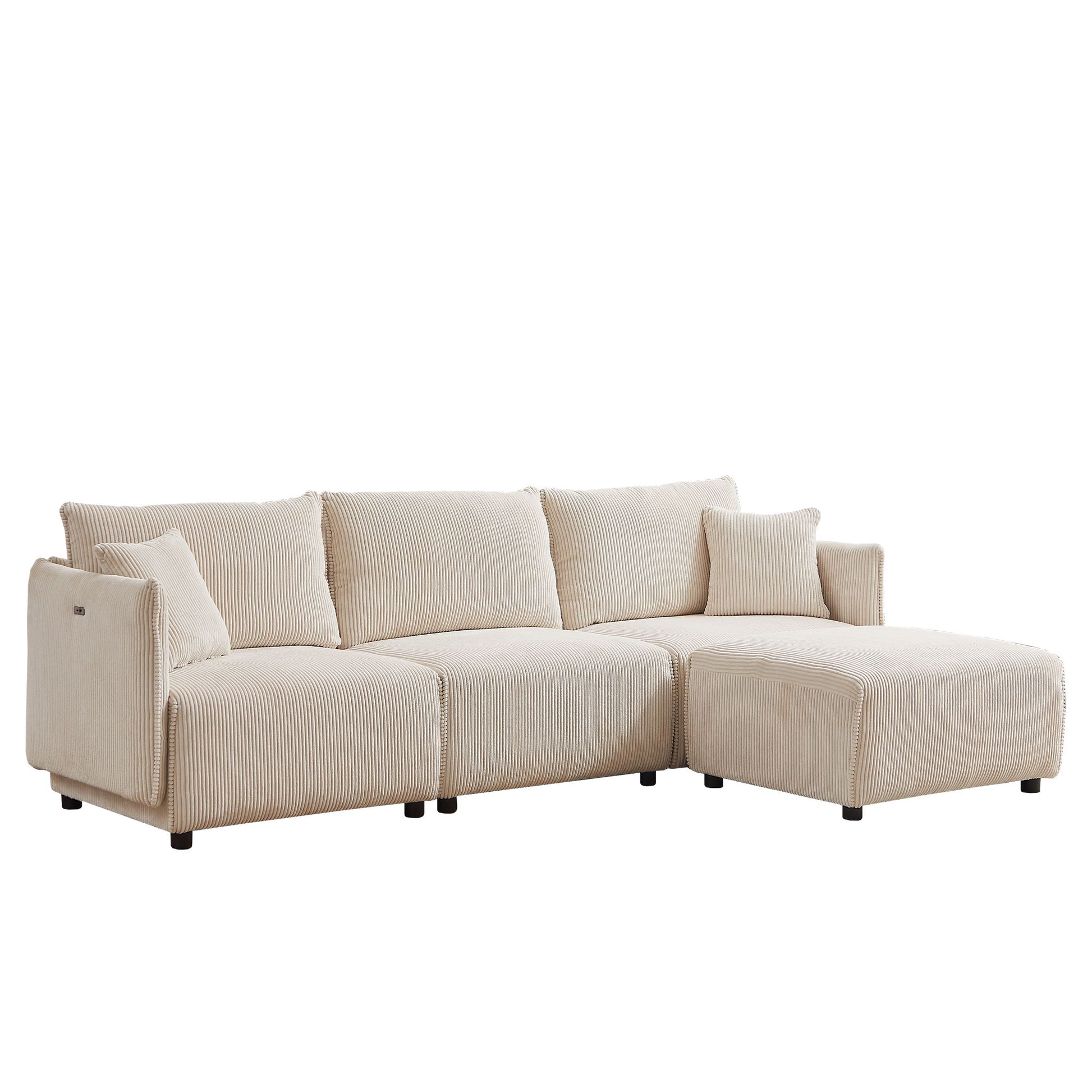 Modern Minimalist Corduroy Combination Sofa With 2 Comfort Cushions With USB & C Charging Ports - Best Buy Furniture
