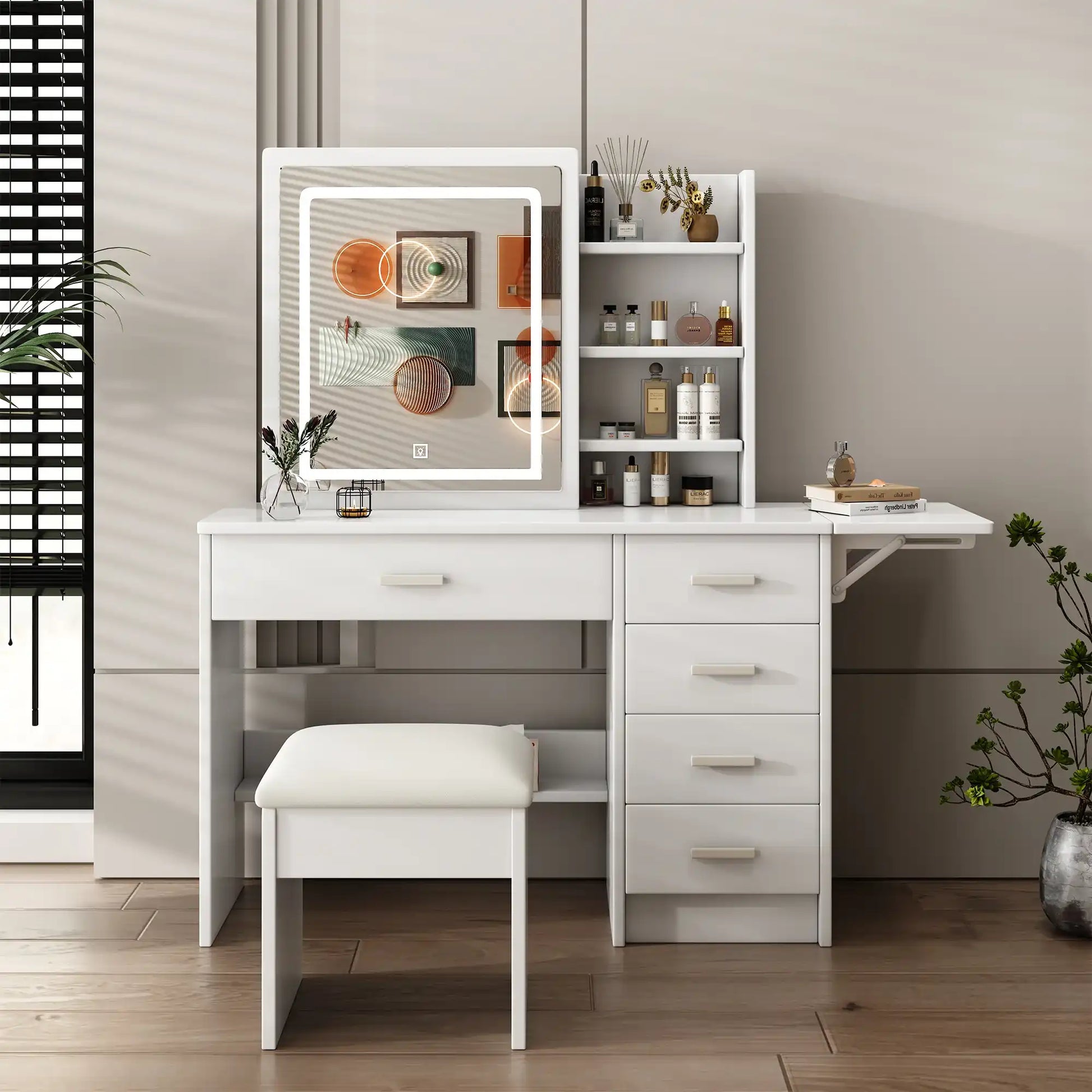 Cosima Modern White Makeup Vanity With Stool - Best Buy Furniture