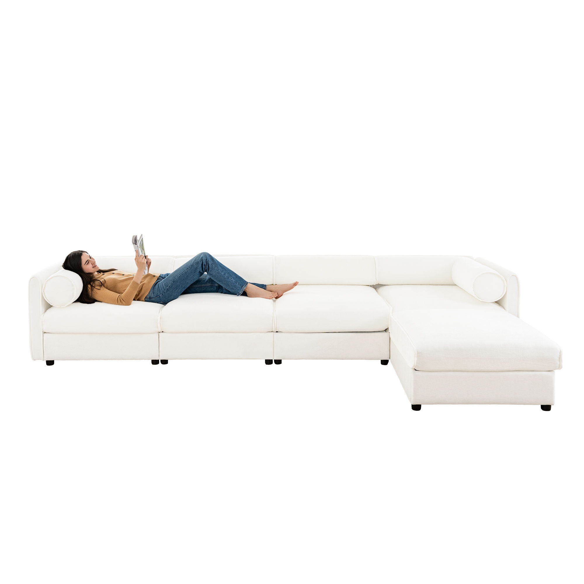 Contemporary Elegant White Chenille Sofa With Storage And Ottoman - Best Buy Furniture