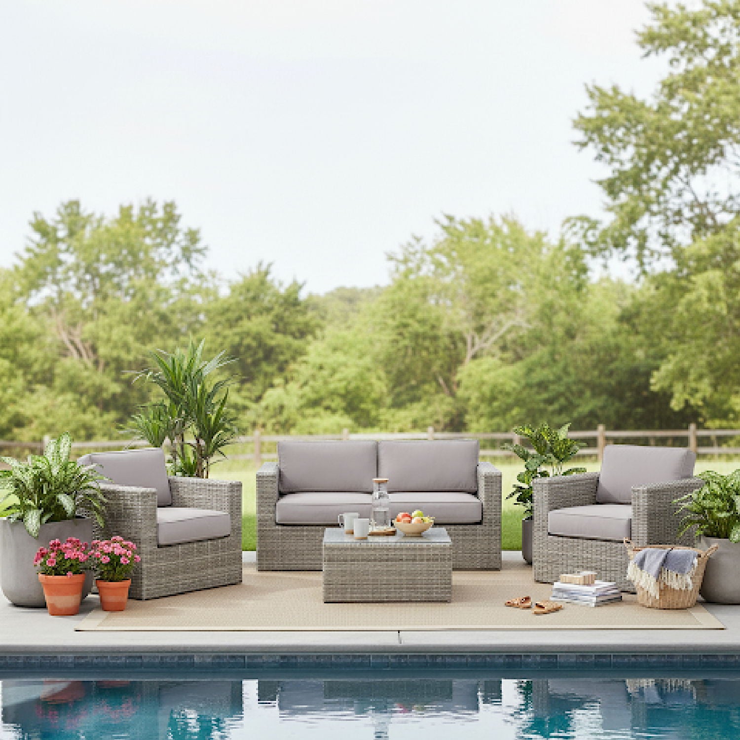 Wicker Seating Group Set With Table And Cushions - Best Buy Furniture
