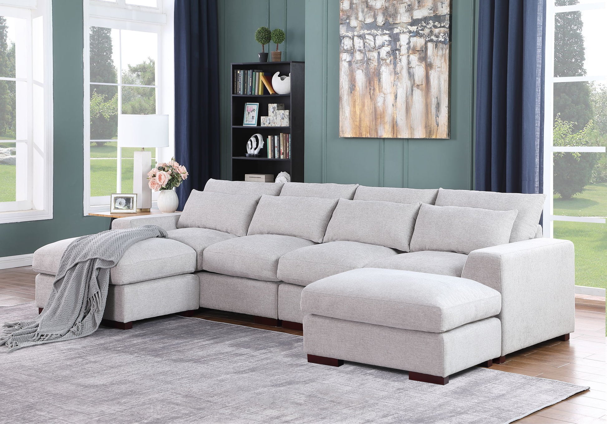 Tatman - Linen Blend Sectional With 2 Ottomans - Best Buy Furniture